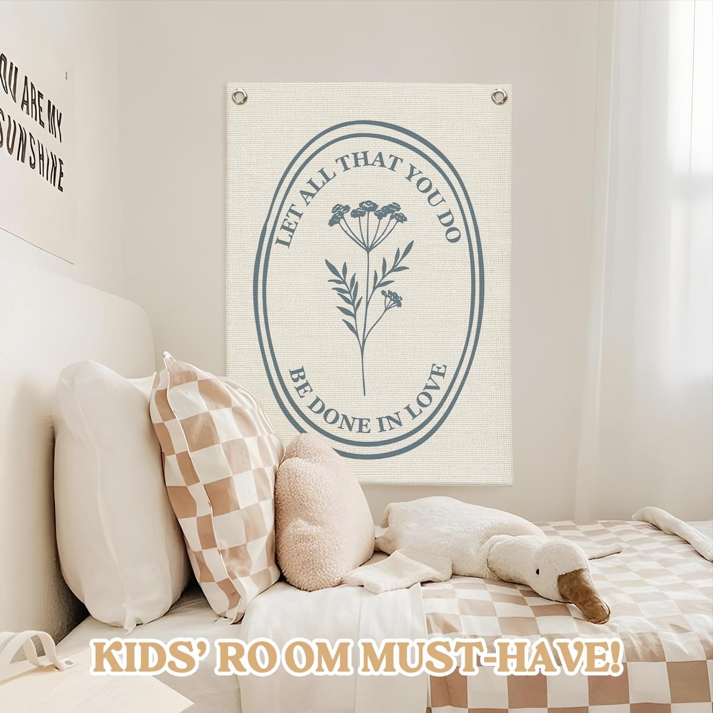 Christian Wall Art，Positive Affirmations Flower Wall Decor Banner，Let All That You Do Be Done in Love Wall Hanging Flag for Classroom Playroom Bedroom Nursery Dorm 18x25 Inch
