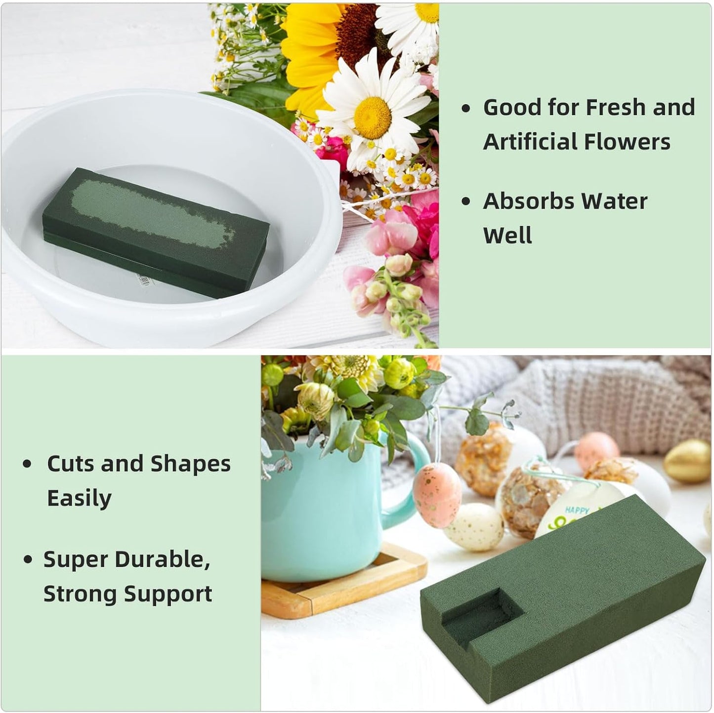 Gardace 10 Pack Floral Foam Blocks Each (8.7"L x 3.5"W x 2"H), Green Wet and Dry Floral Foam, Used for Fresh Flowers and Artificial Flowers, Plant Foam is Suitable for Wedding, Festival Decoration