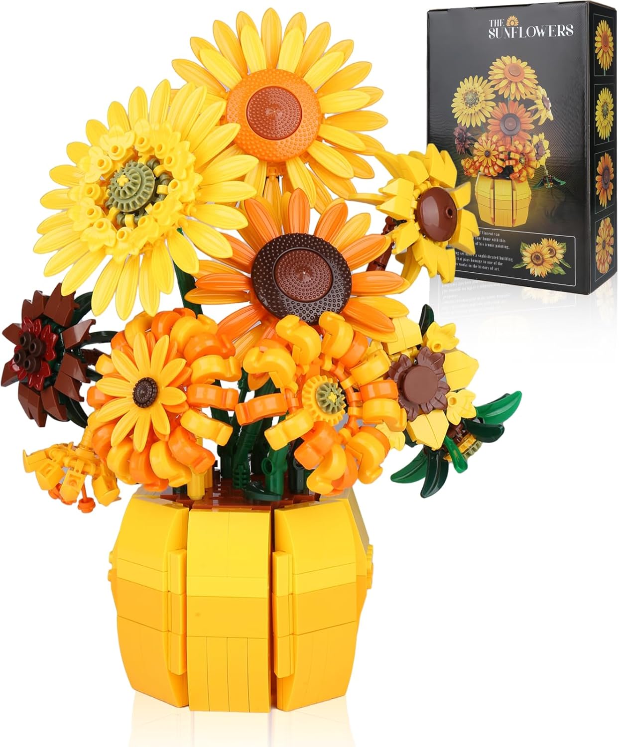 Sunflower Building Blocks Set for Adults, Van Gogh Art Botanical Collection, Sunflower Pot Kits Compatible with Lego Flowers, Gifts for Mother's Day Christmas Birthday (1009PCS)