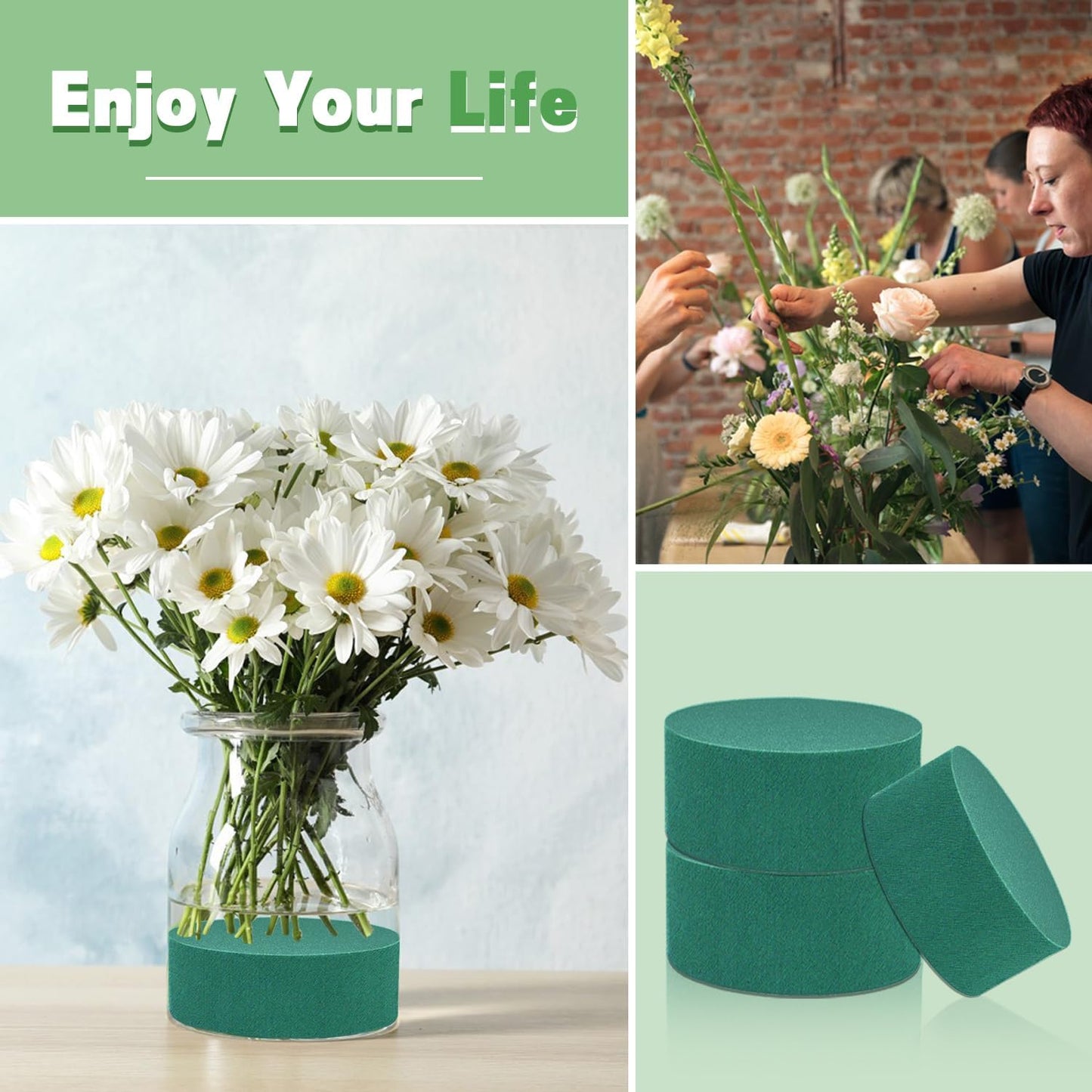 4Pcs Floral Foam Round SUPKING 3.2" Small Green Wet Dry Flower Foam Blocks Florist Plant Foam for Artificial and Fresh Flower Arrangement
