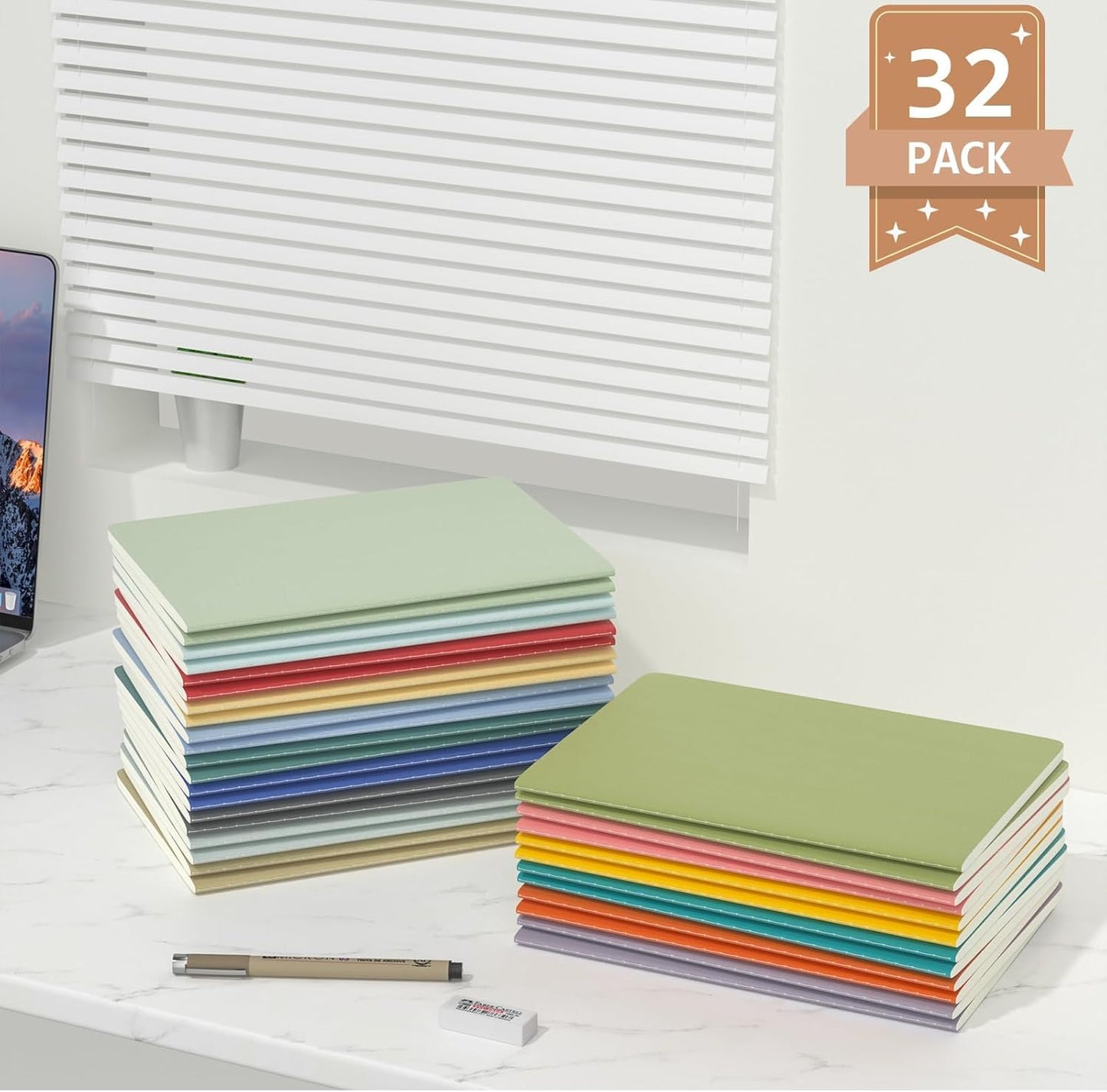 Oucaru Journaling Notebooks A5 Notebook college Blank Sketch Book 32 Pack Small Kraft Notebooks Bulk 8.3x5.5 Inches, 16 Colors Drawing Notebook Soft Cover Steno Pads School Supplies