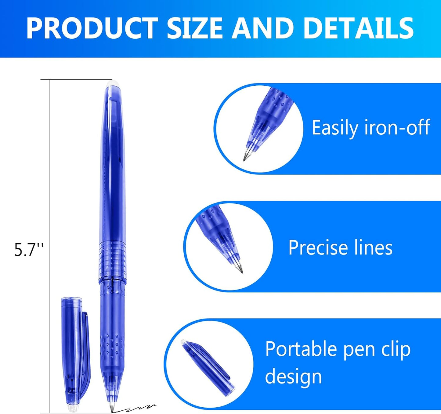 12pcs Heat Erasable Pens for Fabric Marking - Quilting, Sewing, DIY Dressmaking, Tailors Chalk