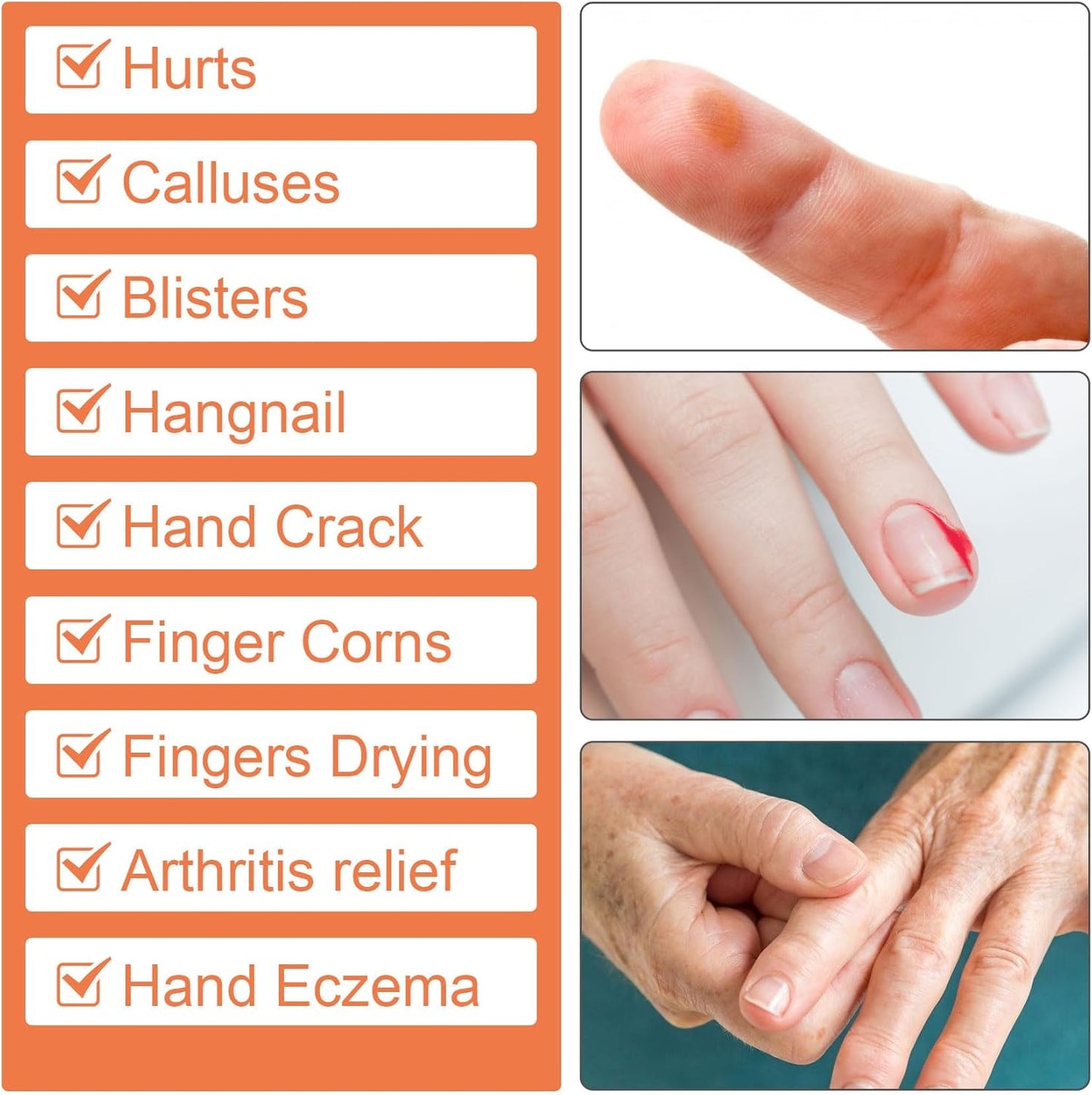 PAGOW 10pcs Gel Finger Support Protector Caps Gloves, Silicone Fingertips for Hands Cracking, Gel Finger Cots/Covers, Eczema Skin, Trigger Finger Arthritis Pain Relief