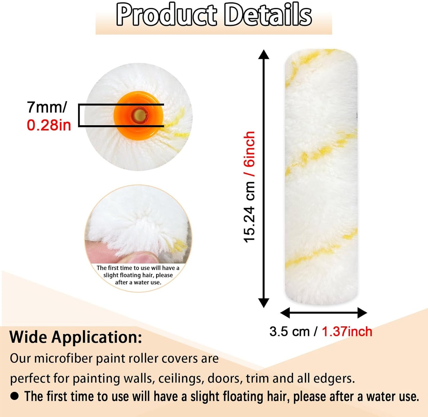 50 Pieces Paint Roller Cover, 6 inch Microfiber Roller Covers, Washable Covers for Roller Frame, House Painting Supplies, Naps for Paint Roller Brush for Painting Walls Ceilings