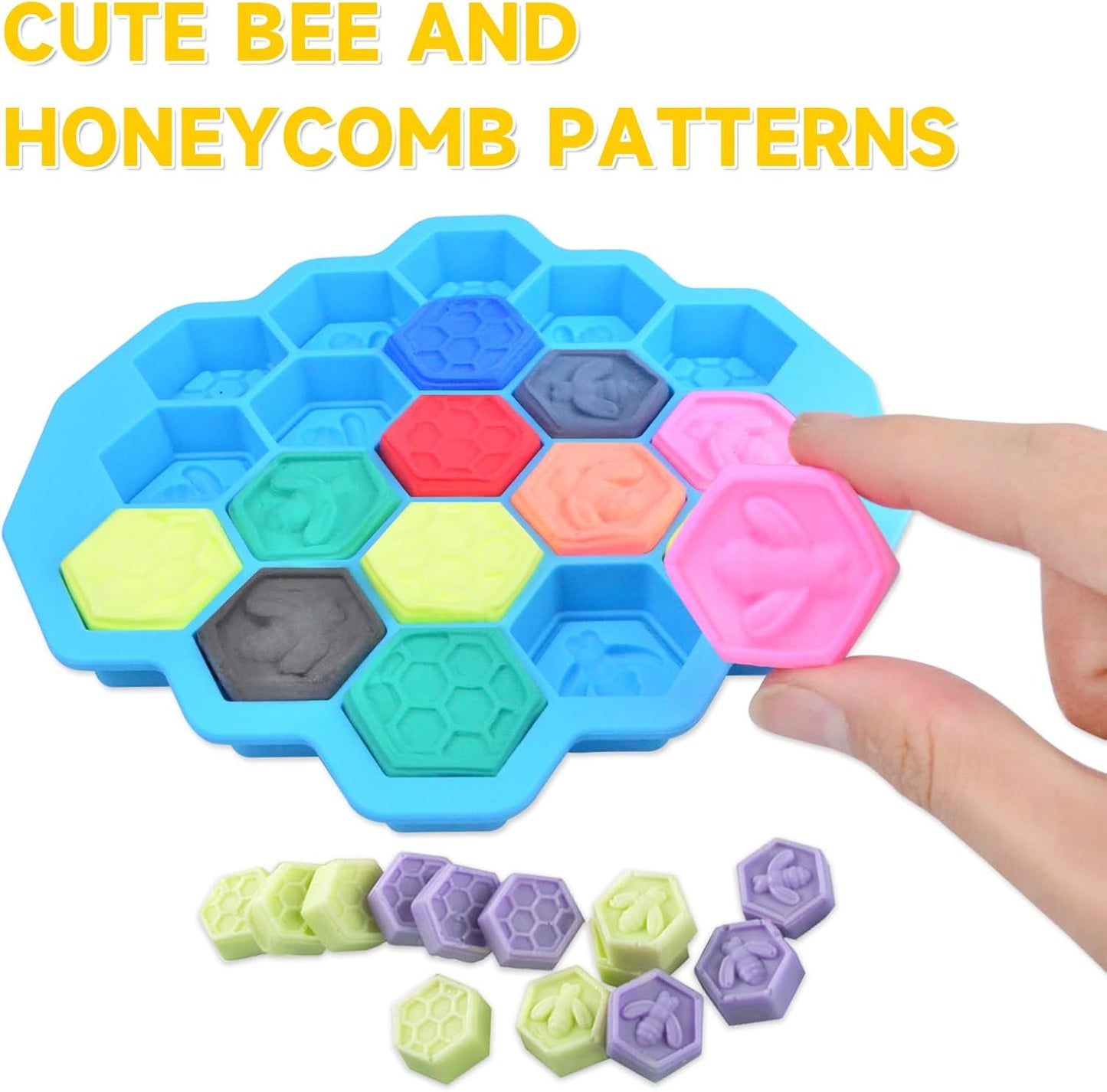 3Pcs Honeycomb Bees Silicone Molds, XJMWXHFC 19 Cavities Chocolate Molds, Food Grade Silicone Baking Molds, Non-Stick Cake Mold for Chocolate, Candy, Jelly, Ice Cube, Mini Cakes (Pink, Green, Blue)