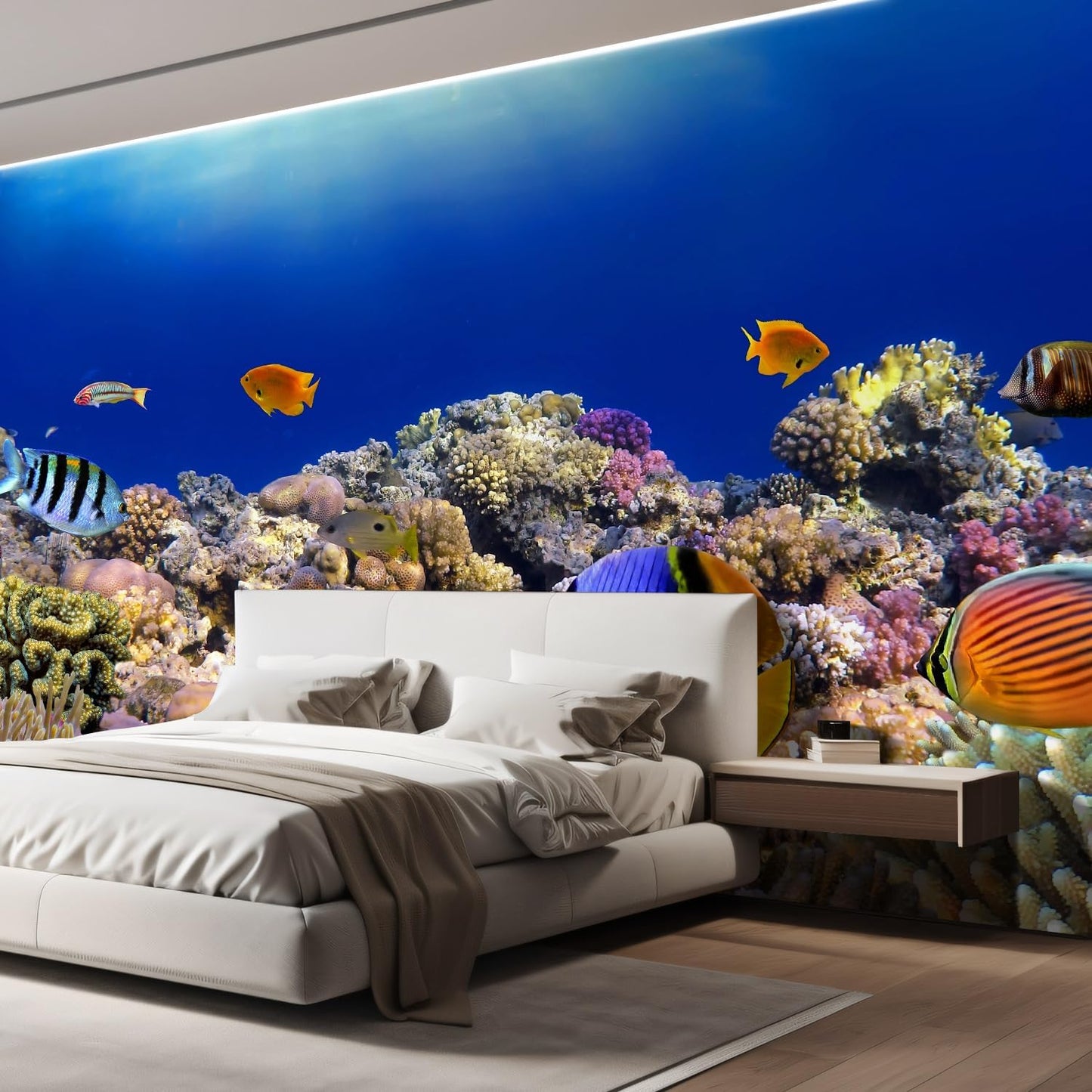 wall26 Removable Wall Sticker/Wall Mural Tropical Blue Fish Coral Reef Ocean Seascape Nature Wilderness Photography Nautical Landscape Decorative for Living Room, Bedroom, Office - 120x120 inches