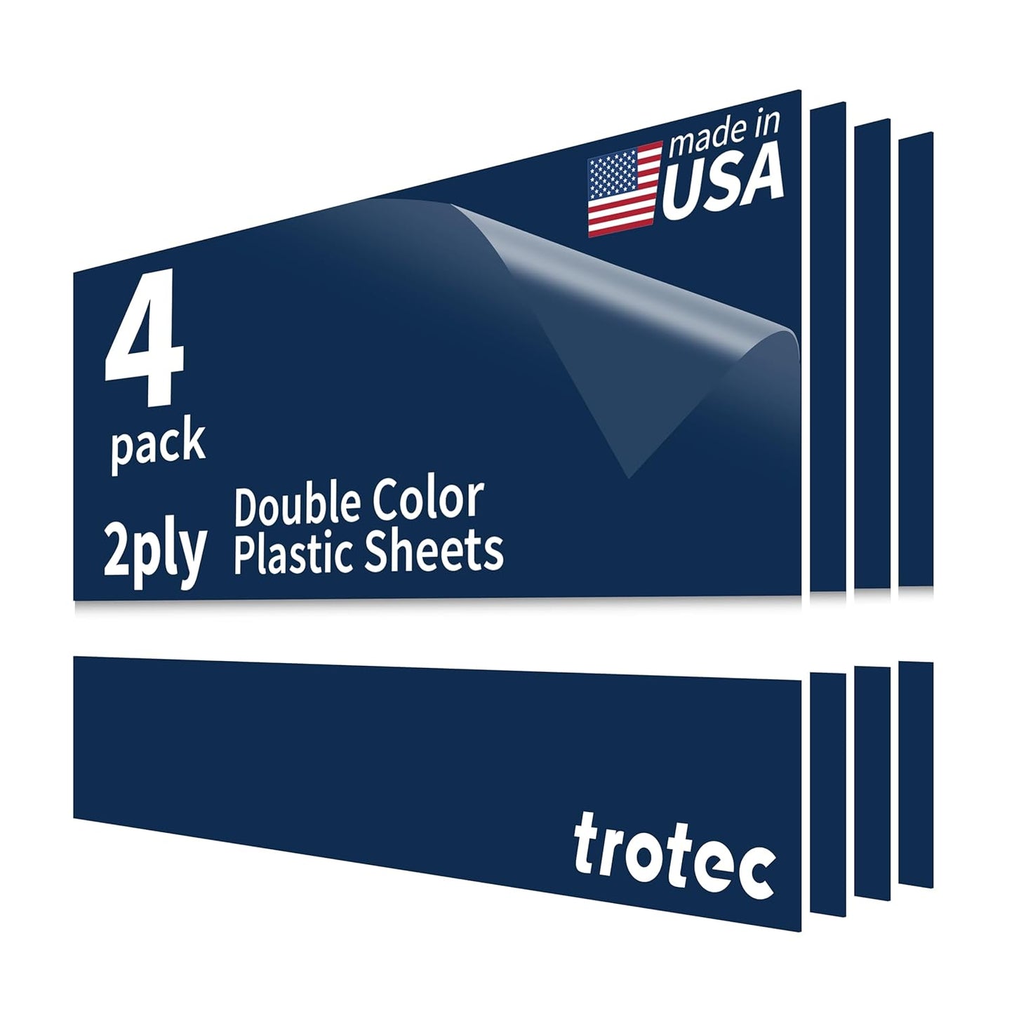 Trotec TroLase | 12"x20"x1/16", 4 Pcs | Light Blue/White | 2 Ply | Modified Acrylic | Laser Engraving Double Color Plastic Sheet | Engraving Blanks for Laser, Saw, Guillotine | Made in USA