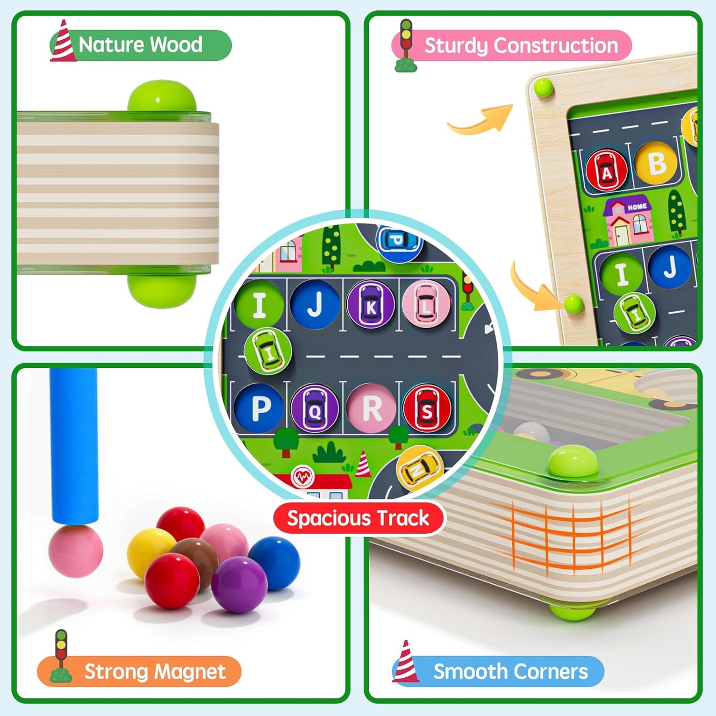 Magnetic Maze 2 in 1 Double Side Color and Number Maze Alphabet Puzzle Board for 3-5 Boys and Girls Kids Montessori Educational Toys (Car, One Size)