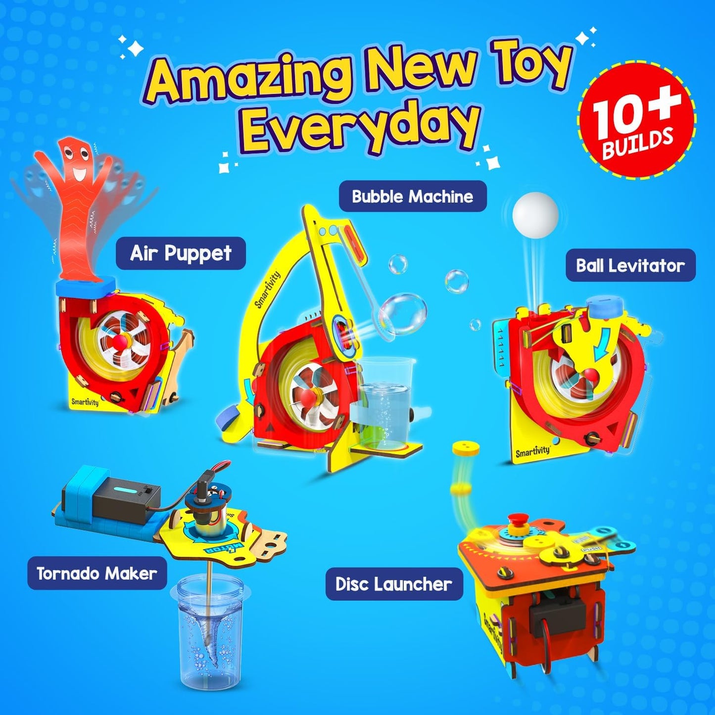 Smartivity 10-in-1 Motor-Powered Gadgets Kit for Kids Ages 6, 7, 8, 9, 10, 11, 12 Years Old Boys & Girls | Build 10+ Cool Electronics Projects | Christmas, Birthday Gift for Smart Kids | DIY STEM Toys