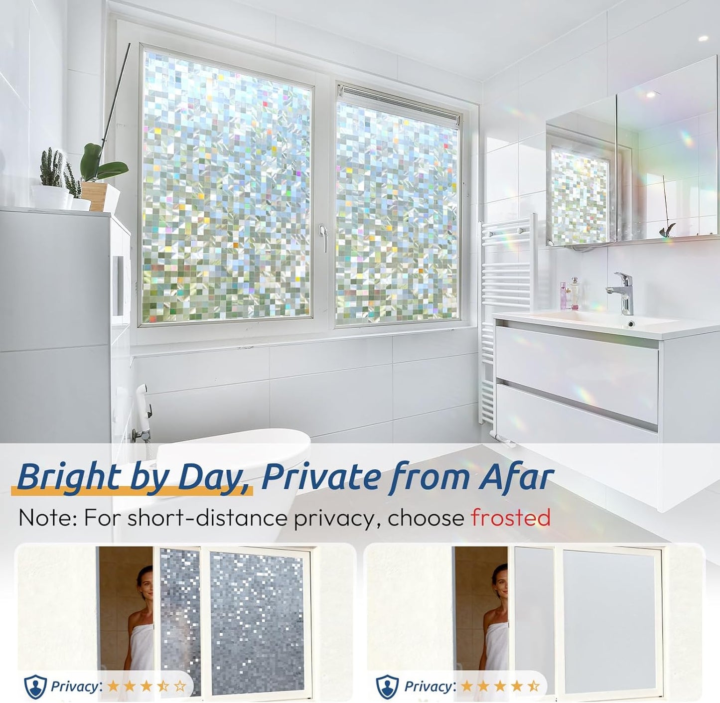 rabbitgoo Stained Glass Window Privacy Film Mosaic Pattern, Frosted Glass Window Film Rainbow Decorative Sticker, Static Cling UV Blocking Suncatcher for Home, 23.6 x 78.7 Inches