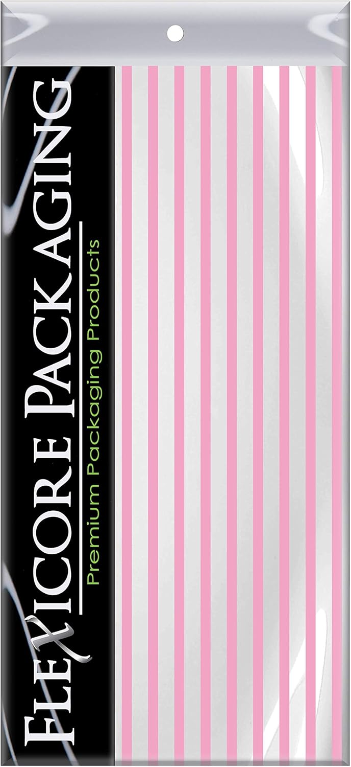 Flexicore Packaging Light Pink Pin Stripe Print Gift Wrap Tissue Paper Size: 15 Inch X 20 Inch | Count: 50 Sheets | Color: Light Pink Pin Stripe