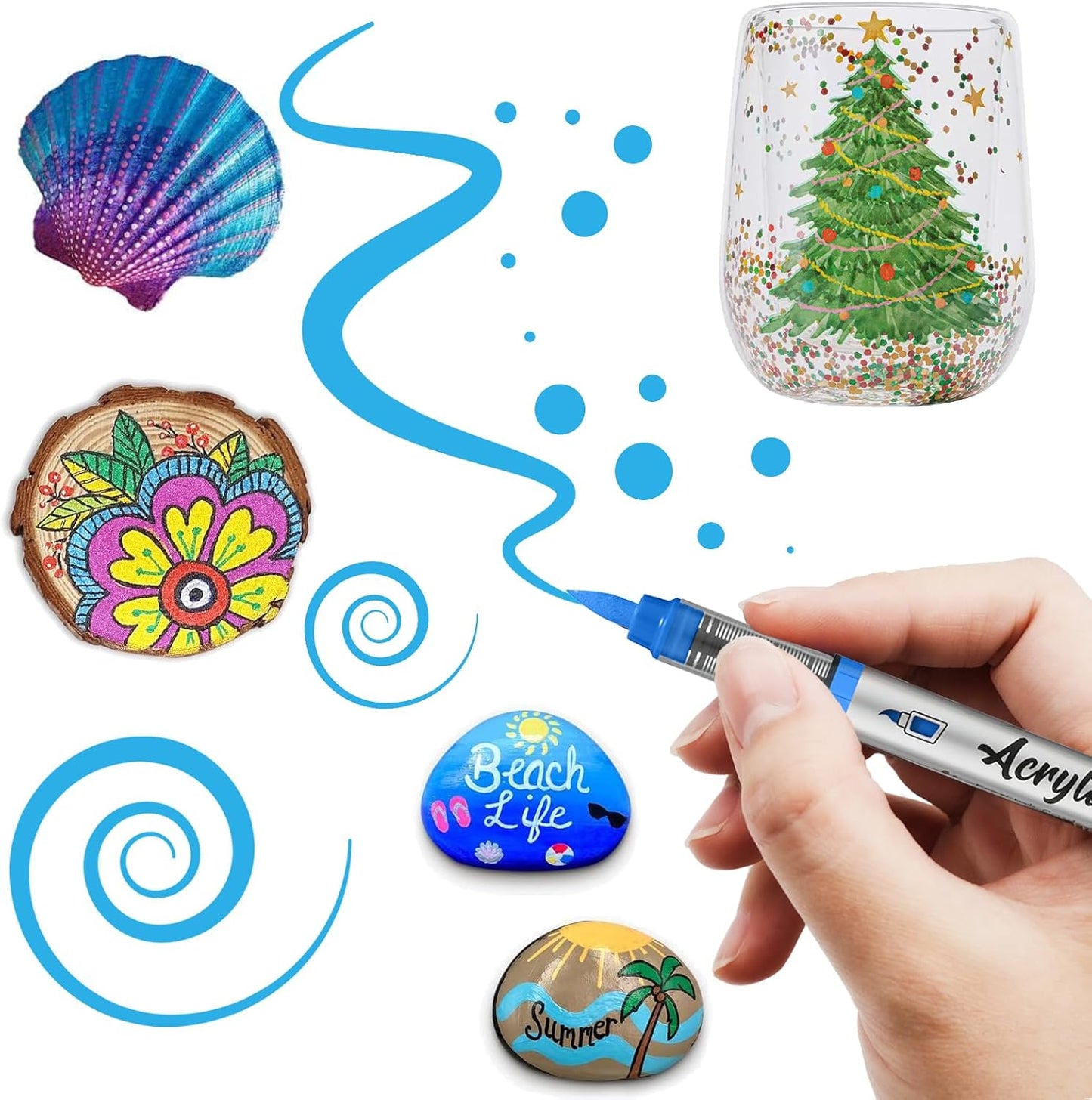 Brown Acrylic Paint Pens,12 Color Paint Pens Markers,Brush Tip Paint Pens for Rock Painting Wood Glass Ceramic Canvas Stone DIY Crafts Making Art Supplies