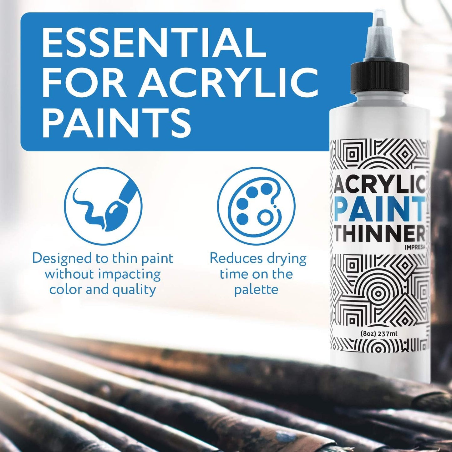 IMPRESA Acrylic Paint Thinner & Mixing Medium - 8 fl oz - Paint Thinner for Acrylic Painting – Slow-Drying Retarder & Flow Improver – Odorless, Water-Based, Non-Curdle Formula