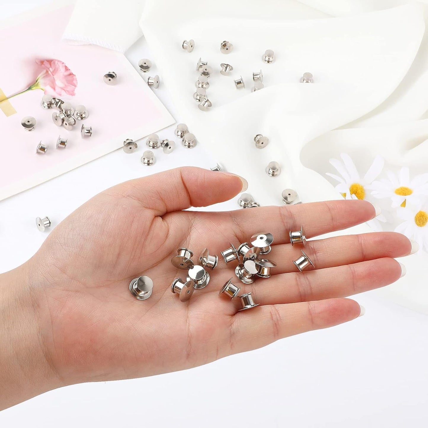100 Pieces Metal Pin Backs Locking Pin Keepers Locking Clasp