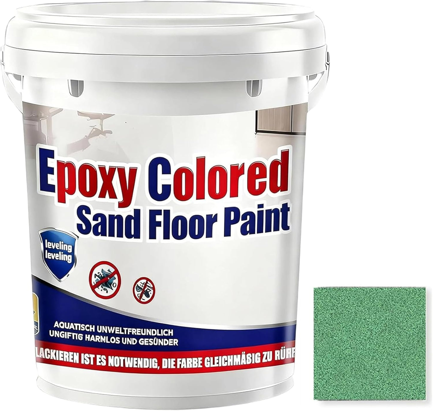 Epoxy Colored Sand Floor Paint, Epoxy Floor Paint for Concrete, High Gloss Marble Effect Coating, Waterproof Non-Slip Concrete Paints, Suitable for Indoor/Outdoor Use (Green,160 oz/5 kg)