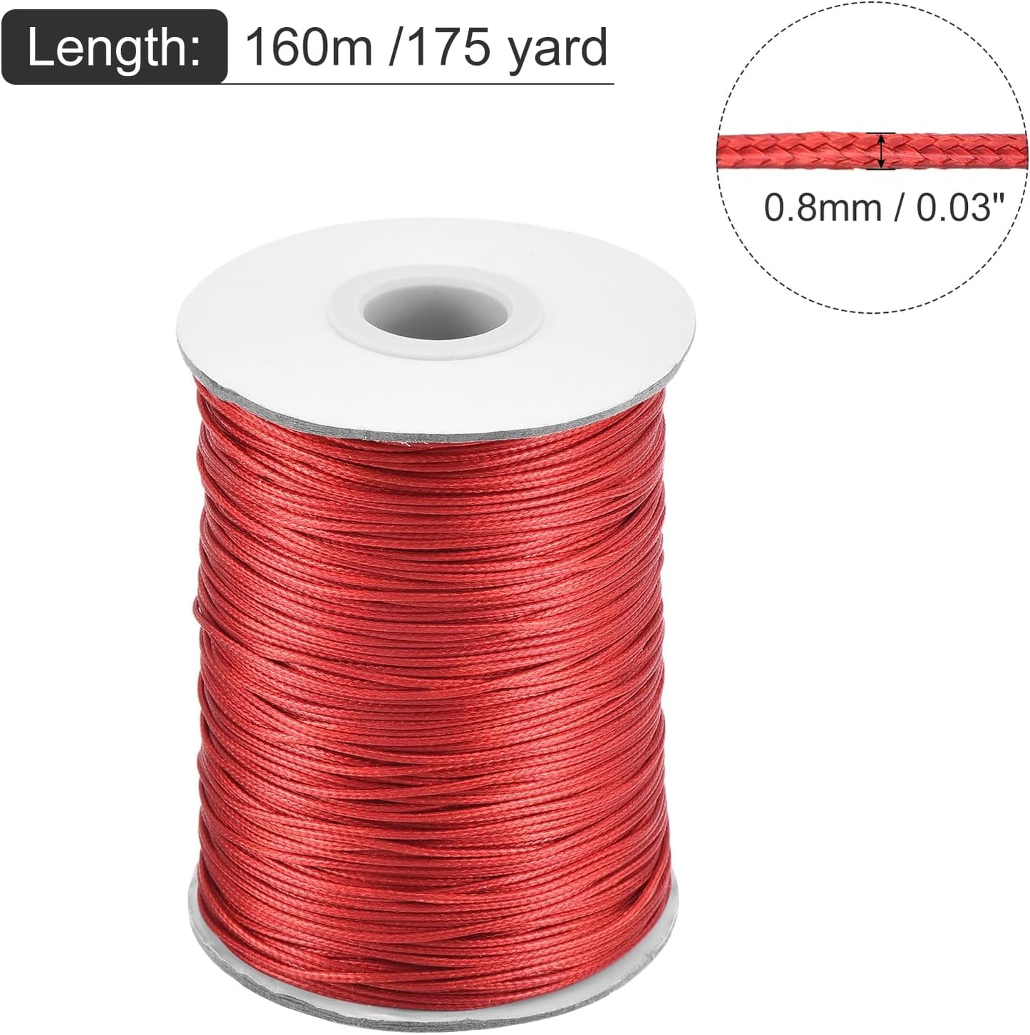 MECCANIXITY Waxed Cord 0.8mm Waxed Polyester Cord 175 Yard Wax String for Bracelet Making,Necklaces, Beading,Jewelry Making and DIY Crafts(Red)