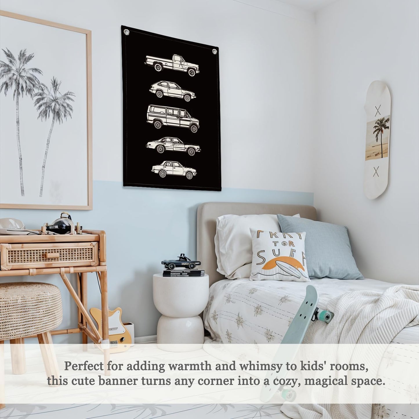 Toddler Room Decor,Vintage Car Linen Canvas Banner,Little Boy Room Wall Hanging Flag Banner for Little Boy Bedroom,Playroom Nursery 18x25 Inch(Black)
