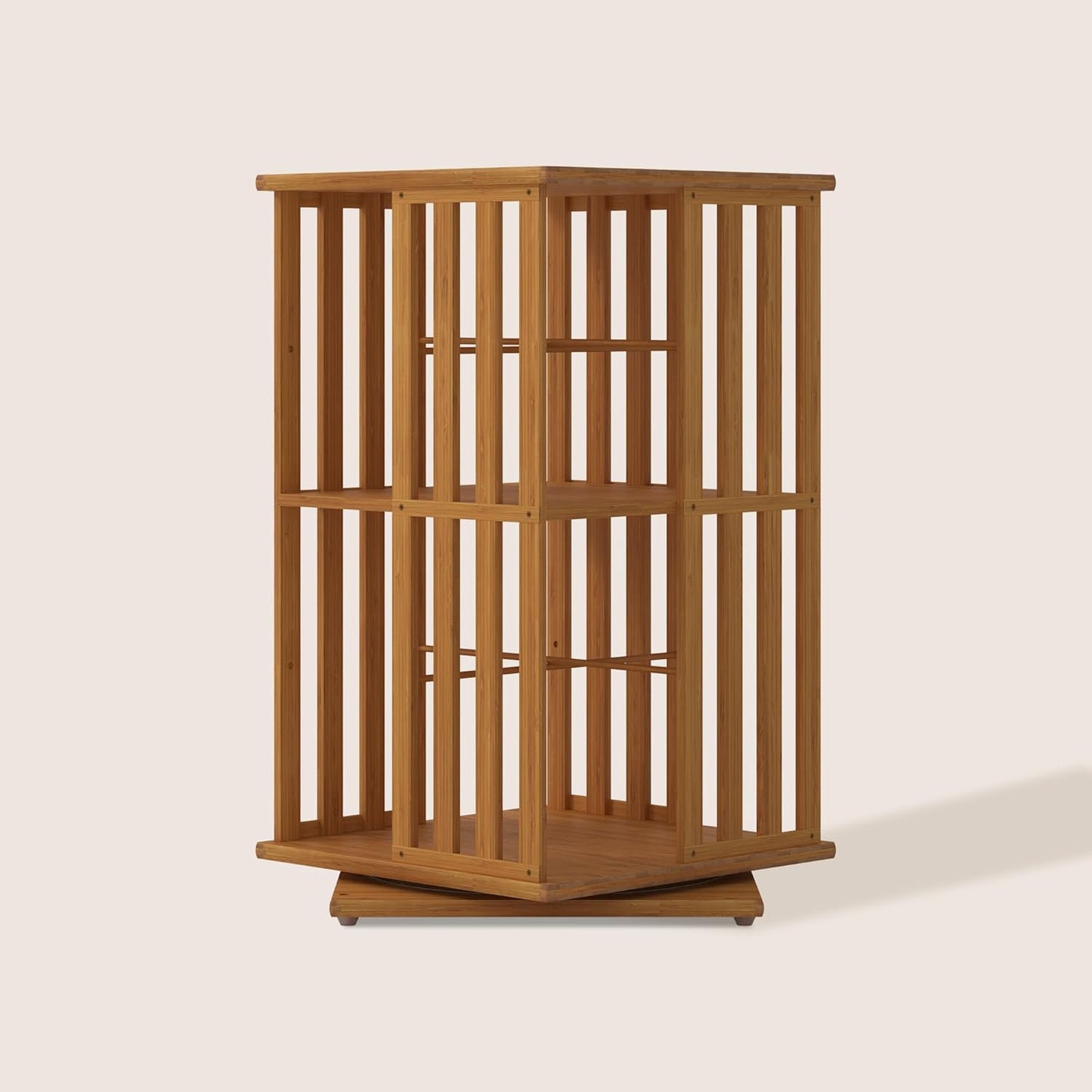 XIMN 360° Rotating Bamboo CD/DVD Shelf - 6-Tier Space-Saving Media Storage Cabinet for Movies, Organizer with Super Compact Design (Walnut, 2 Tier)