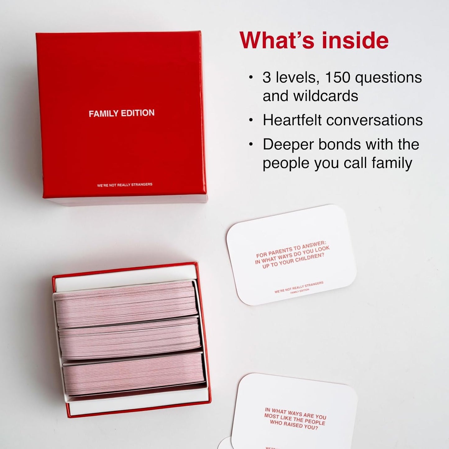 WE'RE NOT REALLY STRANGERS Family Edition Card Game - 150 Conversation Cards for Adults, Teens, and Families - for a Fun & Memorable Family Game Night, Ages 15+, 2-6 Players