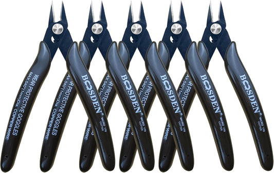 Flush Cut Pliers, 5 Pack, 5 Inch Small Wire Cutters, BOOSDEN 170 Wire Cutters Flush Cutter Pliers, Micro Cutter for Crafts, Models, Zip Ties Snips, Nippers, Electronic
