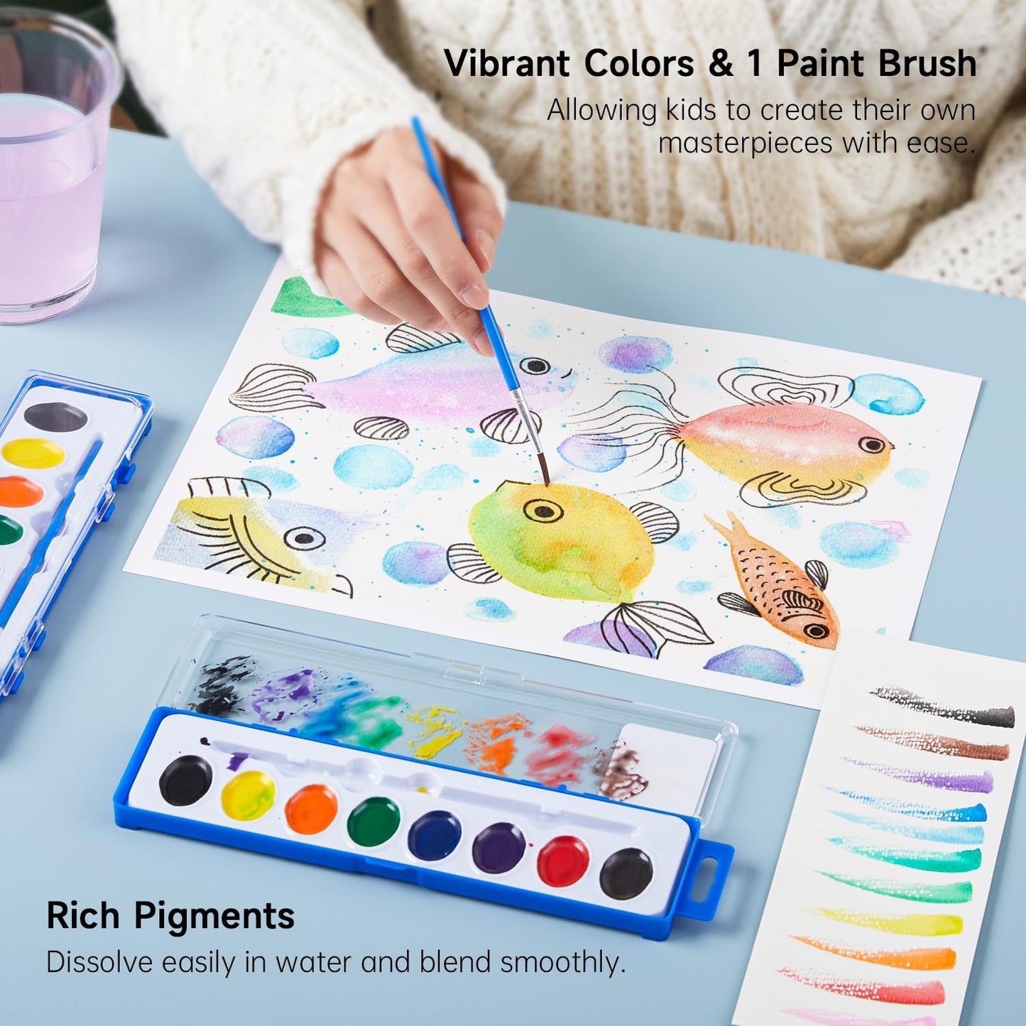 Shuttle Art 40 Pack Watercolor Paint Set, 8 Colors Watercolor Paint with Paint Brushes for Kids and Adults, Washable Paint for Classroom, Parties, Kindergarten and Art Activities