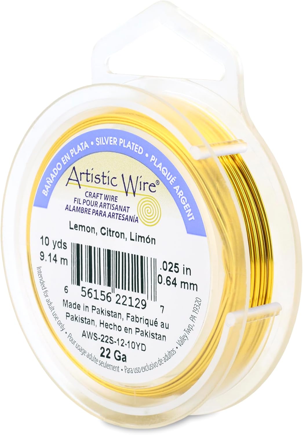 Artistic Wire, 22 Gauge Silver Plated Tarnish Resistant Colored Copper Craft Wire, Lemon, 10 yd