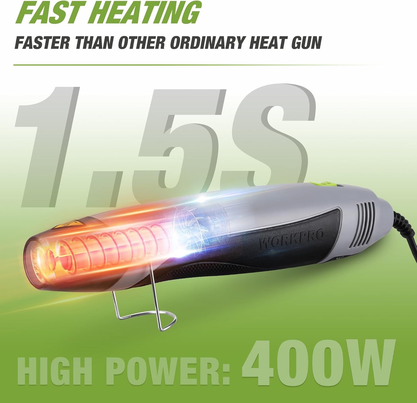 WORKPRO Heat Gun, 400W Mini Hot Air Gun with Reflector Nozzle, 2 Temp Settings 482℉(250℃)/842℉(450℃) and 5.9ft Long Cable Overload Protection for Craft Embossing, Shrink Wrapping PVC, Drying Paint