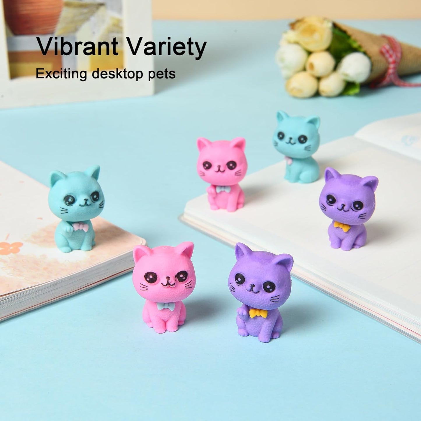 HILAZA 18Pcs Pencil Top Erasers for Kids, 3D Cute Cat Pencil Toppers, Bulk Fun Pencil Cap Easters for School Classroom Supplies Prize Gifts Party Favors