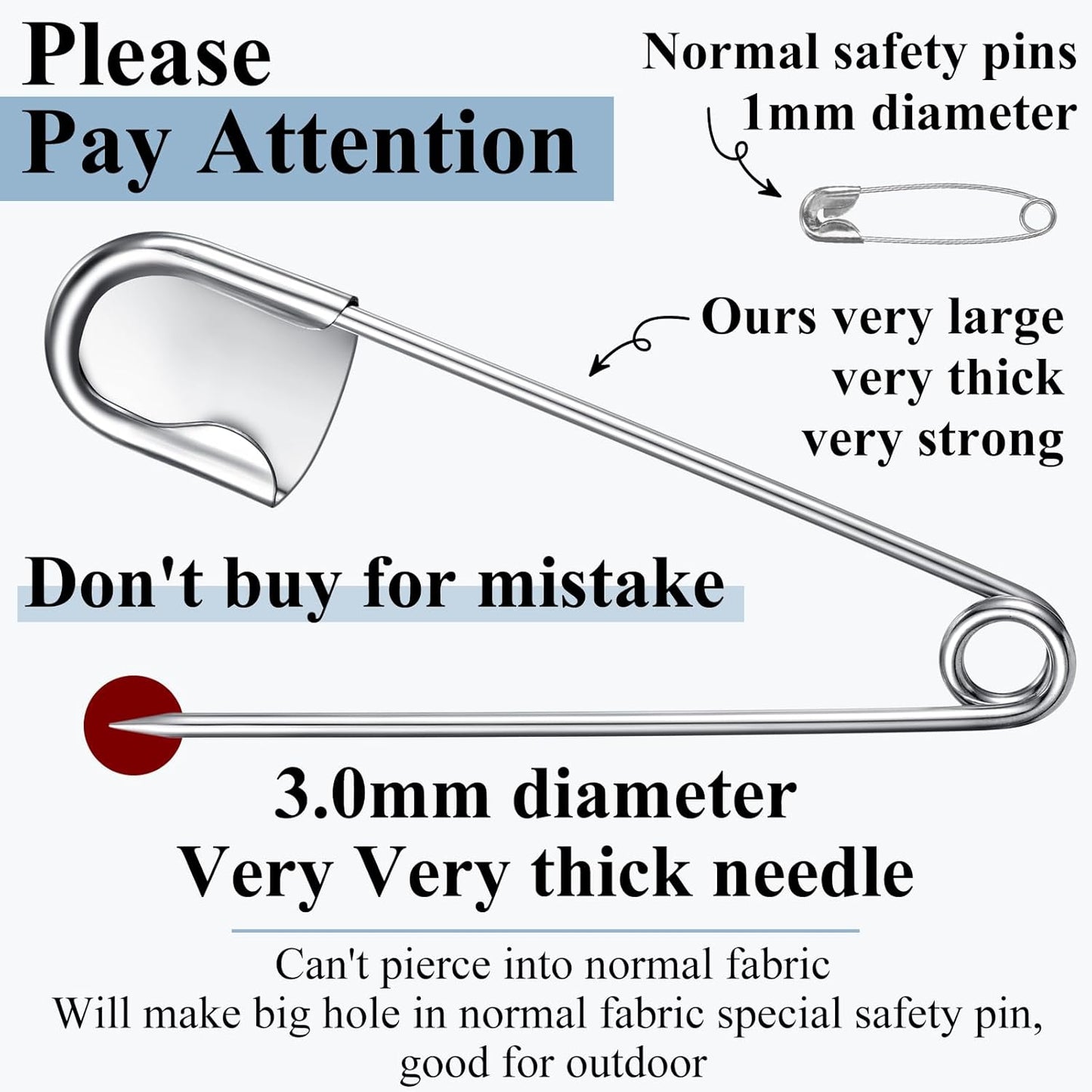 Juexica 20 Pcs 5 Inch Jumbo Stainless Steel Safety Pins Large Heavy Duty Huge Strong Laundry Pins for Upholstery Sewing Quilting Key Rings Craft Outdoor (Silver)