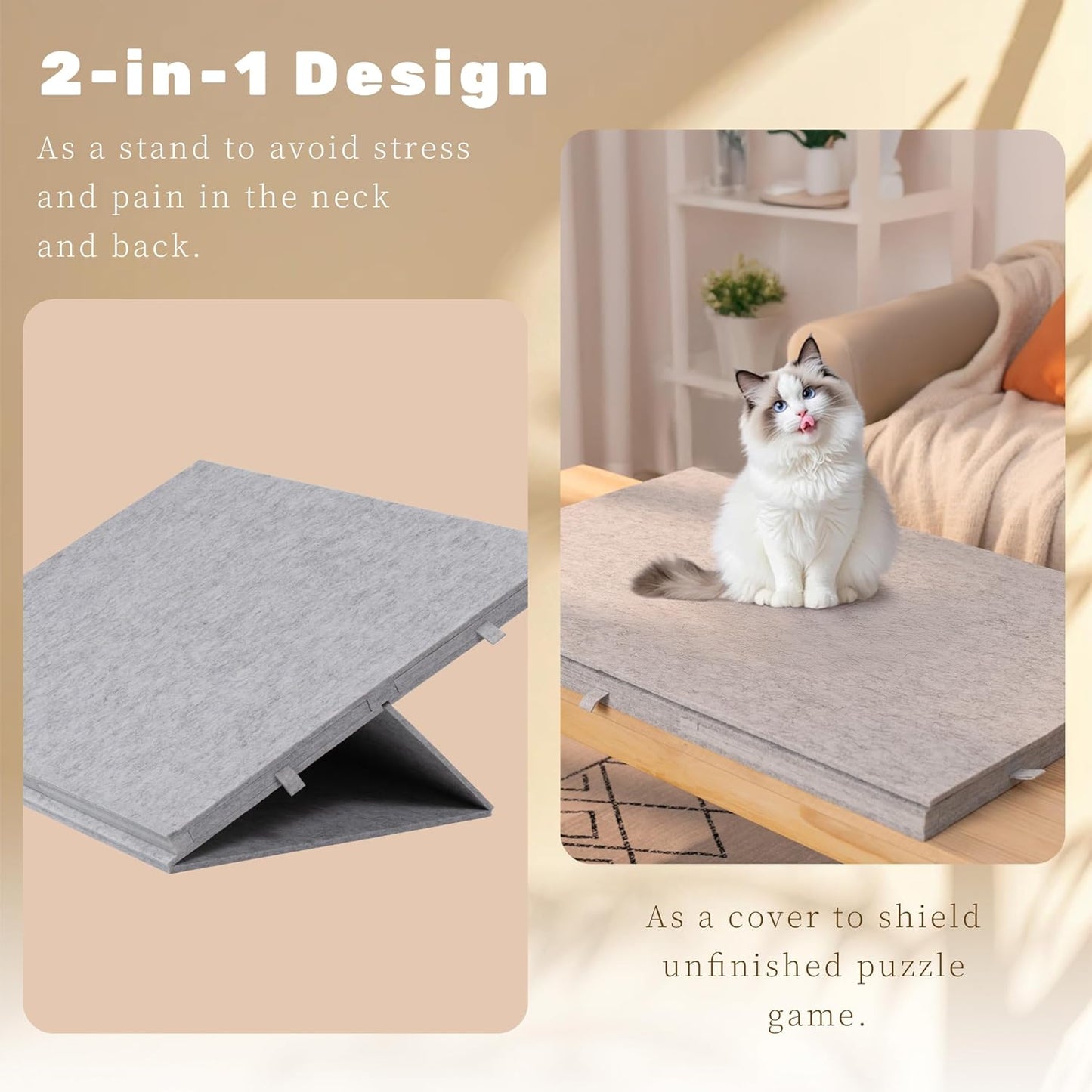 Lavievert 1500 Piece Tilting Puzzle Board with 2-in-1 Designed Stand & Cover, Lightweight Felt Mat Plateau with 6 Colored Drawers, Portable Jigsaw Puzzle Table with Storage for Adults (Light Gray)