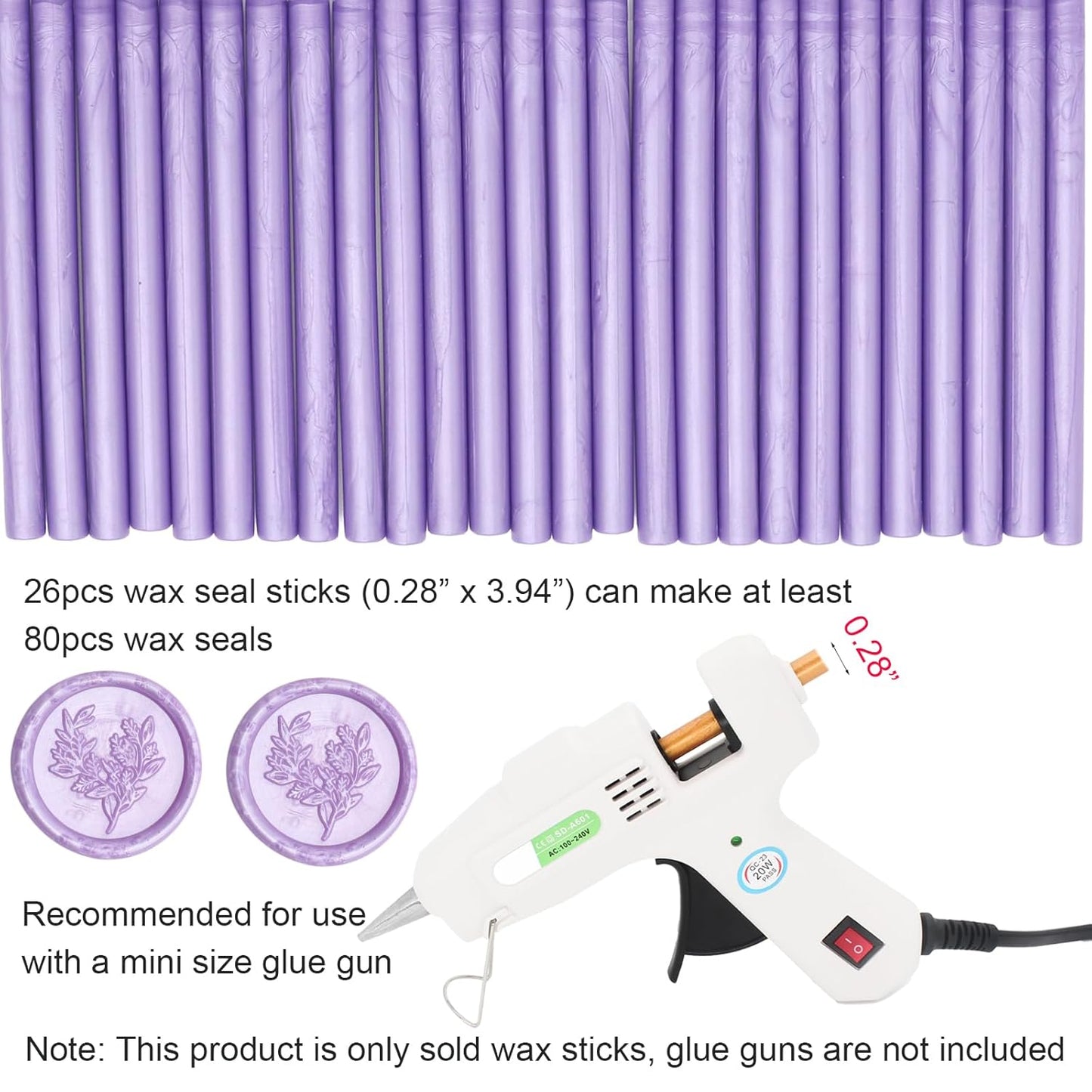 Lilac Purple Wax Seal Sticks 26pcs, Andotopee Glue Gun Wax Seal Sticks for Wax Seal Stamp, Premium Sealing Wax for Envelope Letter Seal Wedding Invation Craft Adhesive, Great Gift Ideas (Mini Size)