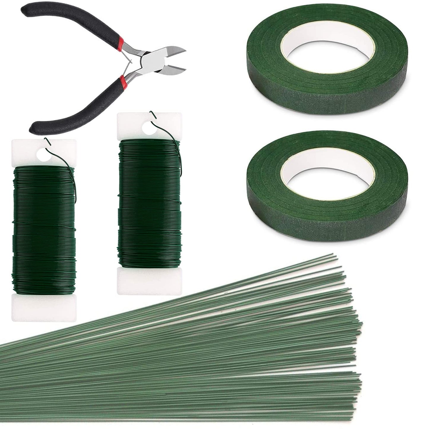 SONGZIMING Floral Arrangement Kit with Green Floral Tape, 22 Gauge Floral Wire Stems, 26 Gauge Paddle Floral Wire and Floral Wire Cutter for Bouquets banquets, Artificial Flowers