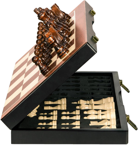 Magnetic Wooden Chess Set 15" Unique Chess Board Game with Chess Pieces Storage Slots, Tournament Portable Folding Travel Chess Sets for Kids Adults Beginner and Pros, 2 Extra Queens