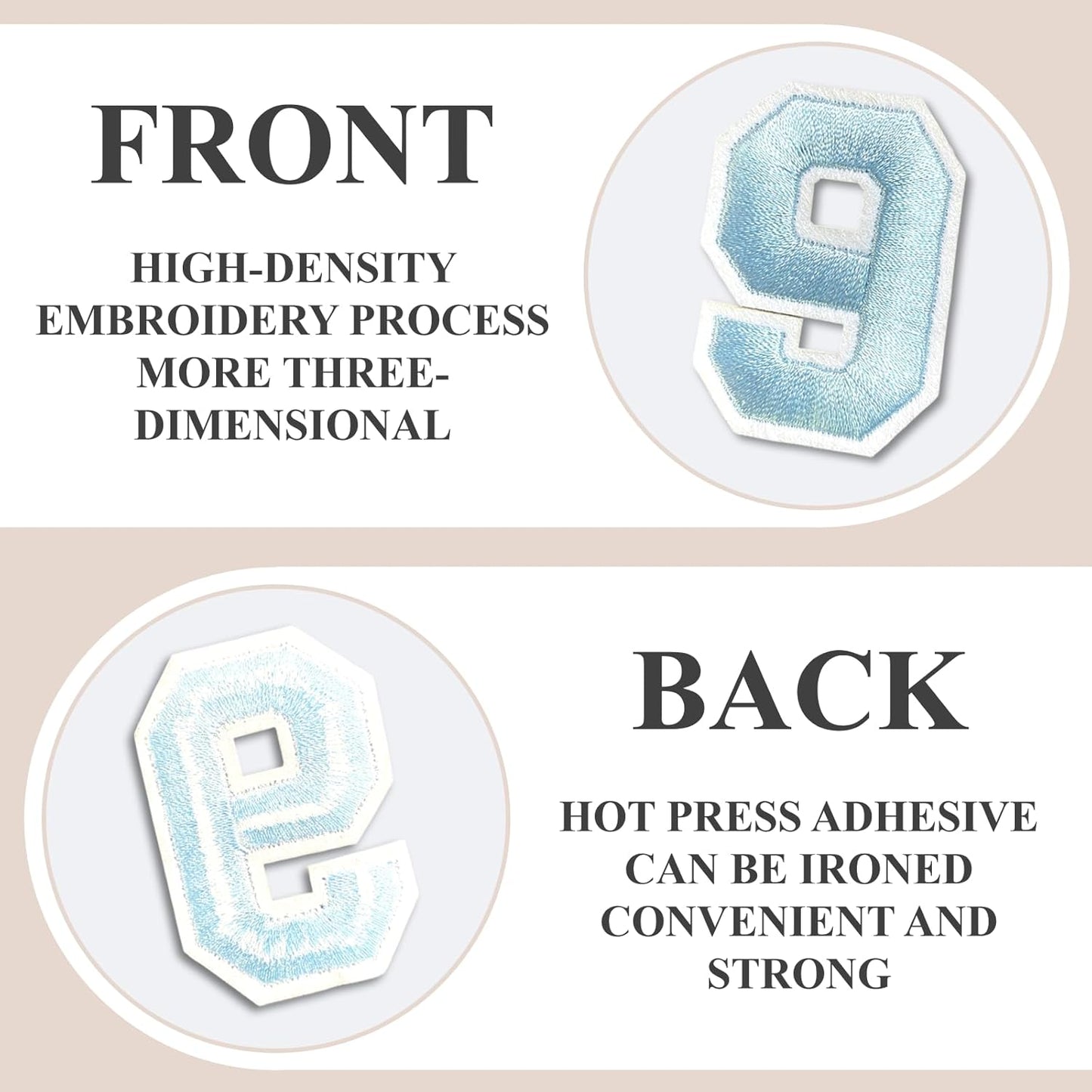 Number Iron On Patches, Numbers 0-9 Embroidery Applique Patch, DIY Decorative Heat Press Patches for Clothing Jeans Jackets Backpacks Hats (Light Blue 50 Pcs)