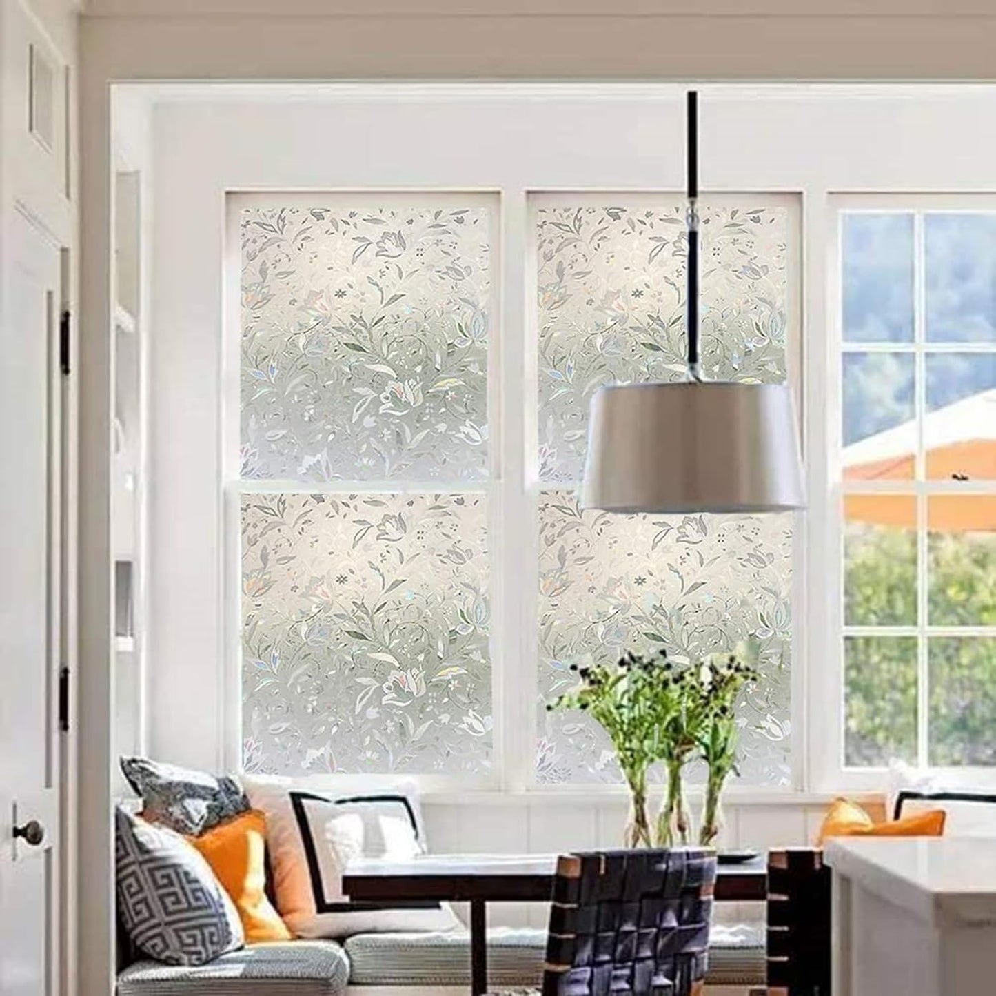LEMON CLOUD Window Film, Decorative Window Privacy Film, 3D Stained Glass Window Sticker,Anti-UV Sun Blocker Heat Control for Home(Rainbow Tulip Design,29.5 x 118.1 inches)