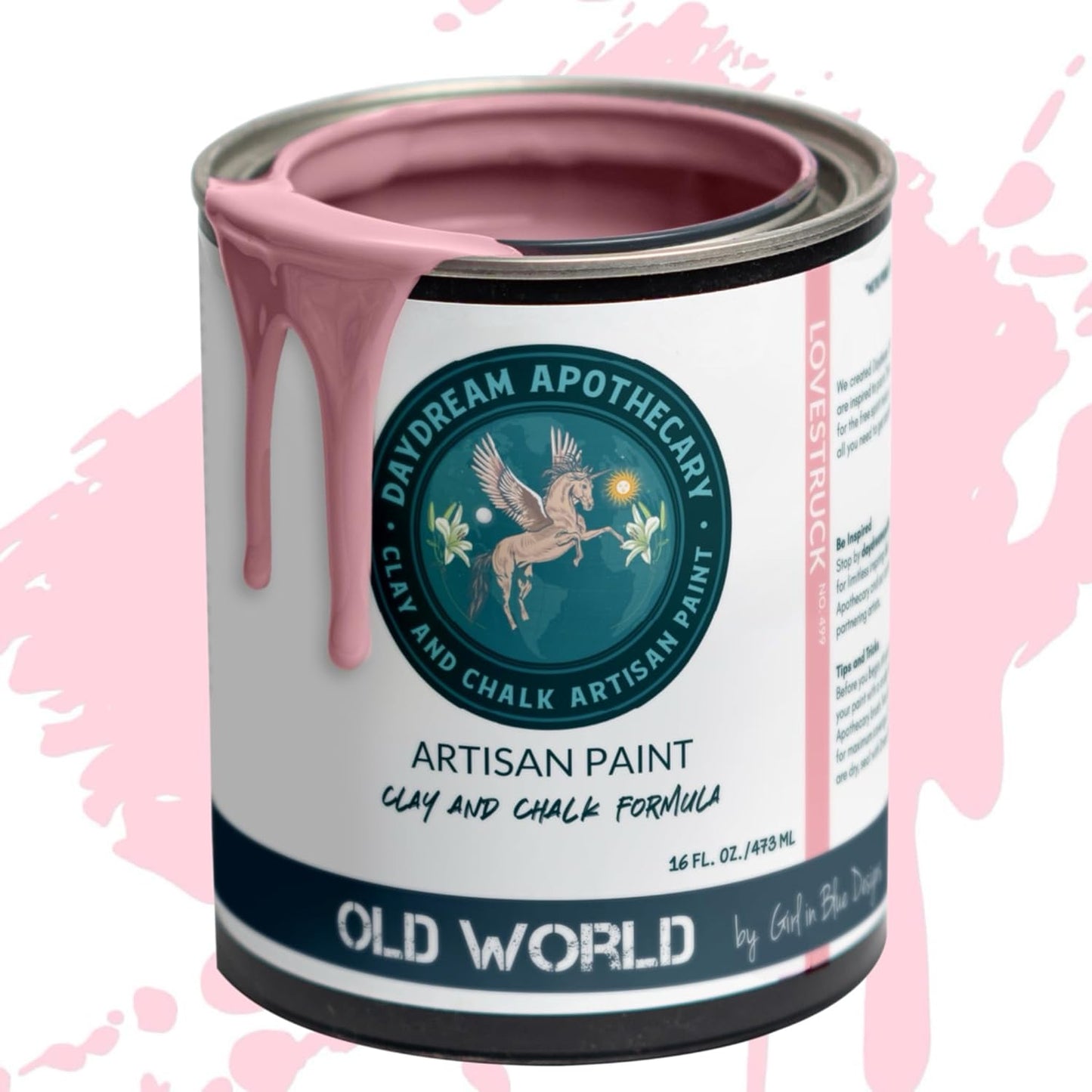 Daydream Apothecary Premium Chalk Style Paint for Furniture, Home Décor, Wood, DIY Interior Projects, Quick Dry, No Prep or Prime Needed, Matte Lite Pink - 16oz