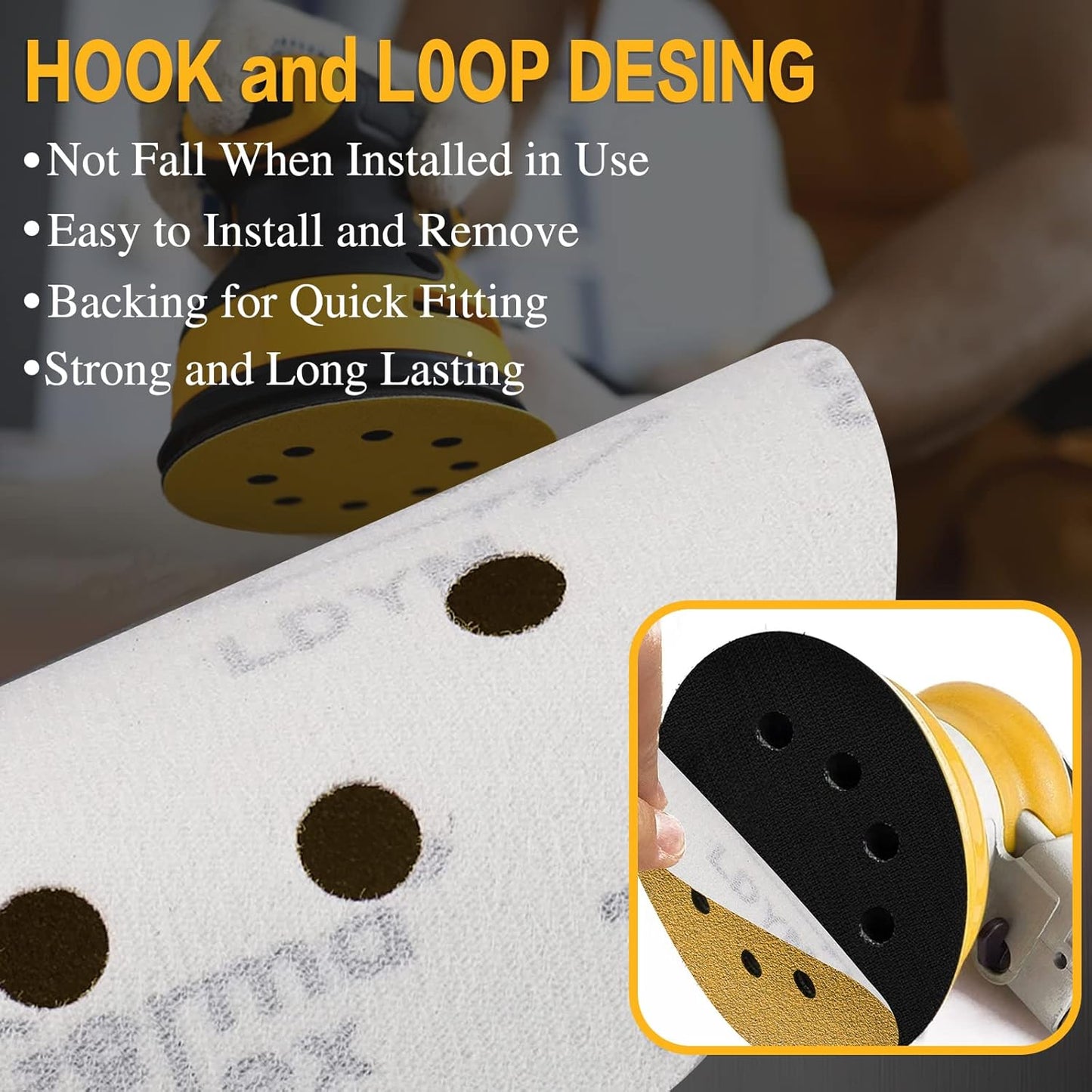100PCS 5 Inch 8 Hole Sanding Discs 240 Grit,Gold Round Hook and Loop Sandpaper for Random Orbital Sander