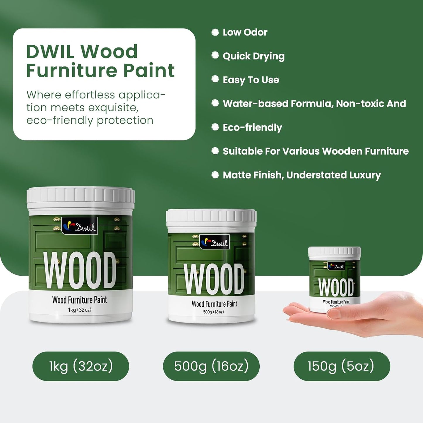 DWIL Matte Finish Furniture Paint - 5 Oz Wood Paint for Cabinets, Doors, Tables, and Dressers Refinishing - Water-Based, Non-Toxic & Odorless, Easy to Apply(Olive Green)-Trial Pack