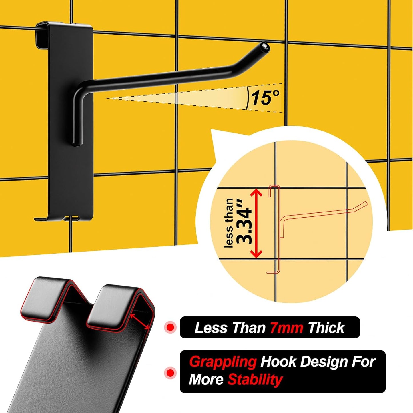 Gridwall Hooks 6 Inch, 60 Pack Heavy Duty Display Hooks for Grid Wall, Grid Panel Hooks Hangers, Grid Wall Accessories for Retail, Craft Shows, Home Setup, and Customized Display, Black
