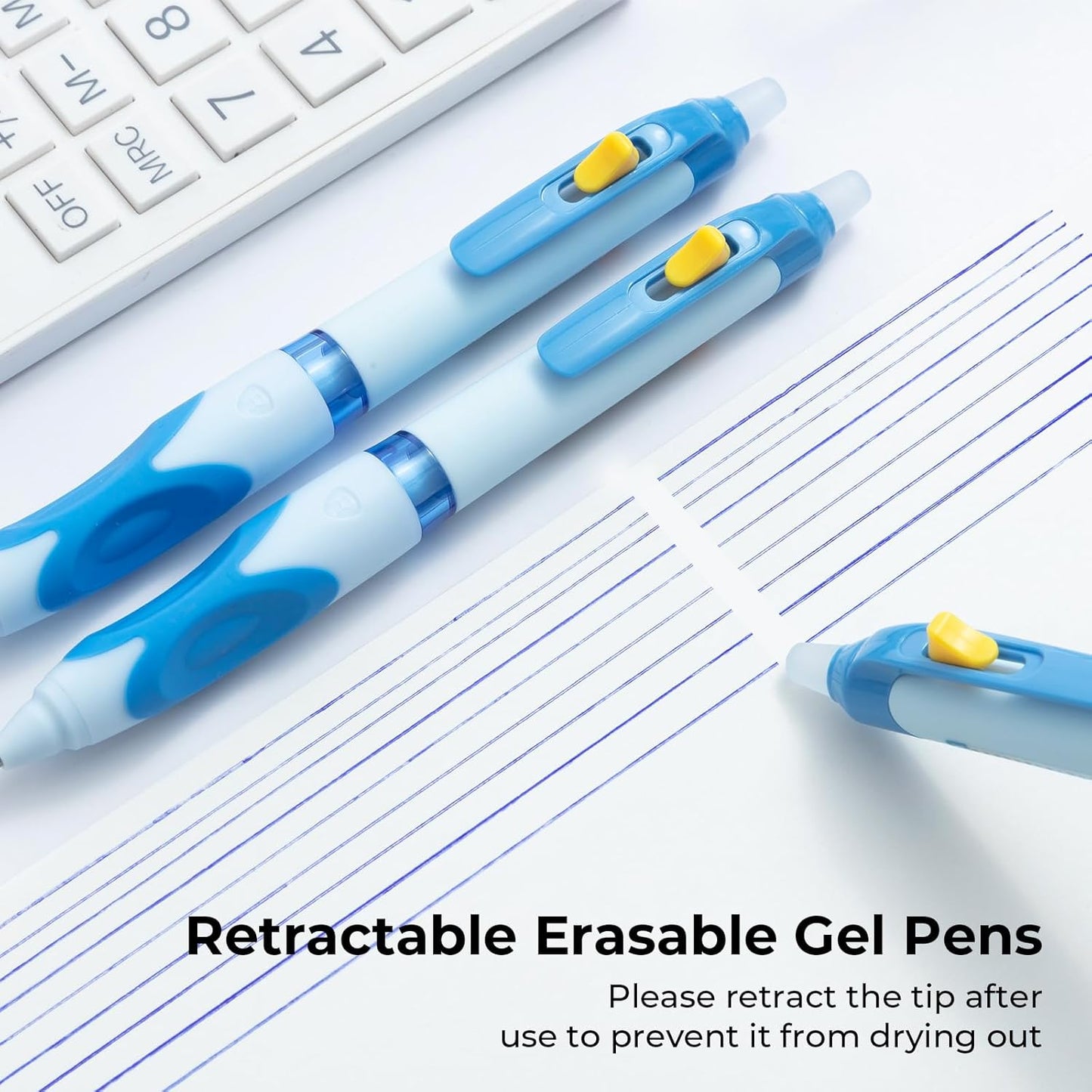M&G 6 Pcs Retractable Erasable Gel Pens, 0.5 mm Blue Ink Gel Pen, Extra Fine Point Erasable Pen Make Mistakes Disappear, Premium Comfort Grip Note Taking and Crossword Puzzles
