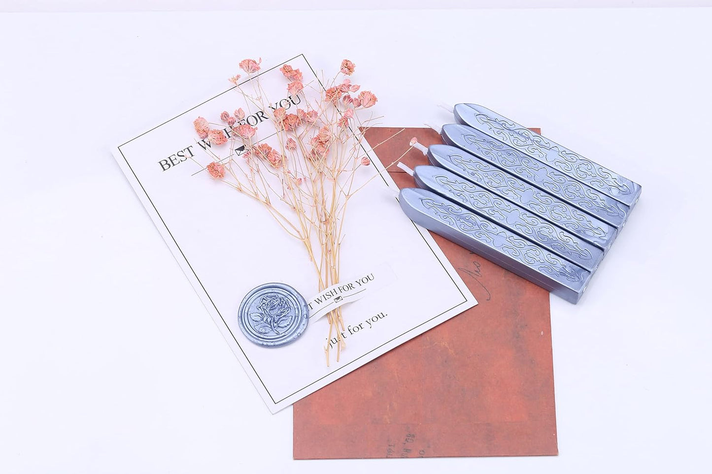 Yoption 5 Pieces Metallic Blue Sealing Wax Sticks, Antique Totem Fire Manuscript Wax Seal Sticks with Wicks for Wax Seal Stamp (Metallic Blue)