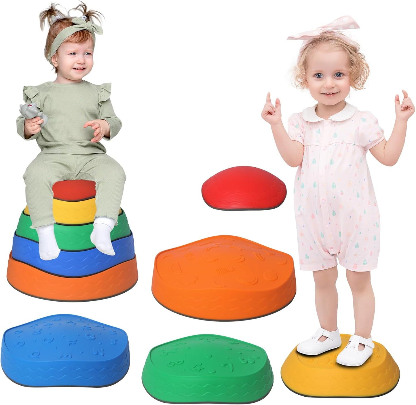 RedSwing Stepping Stones for Kids, 5pcs Non-Slip Fun Sensory Stepping Stones for Toddlers 1-3,Kid Step Stones for Balance & Coordination