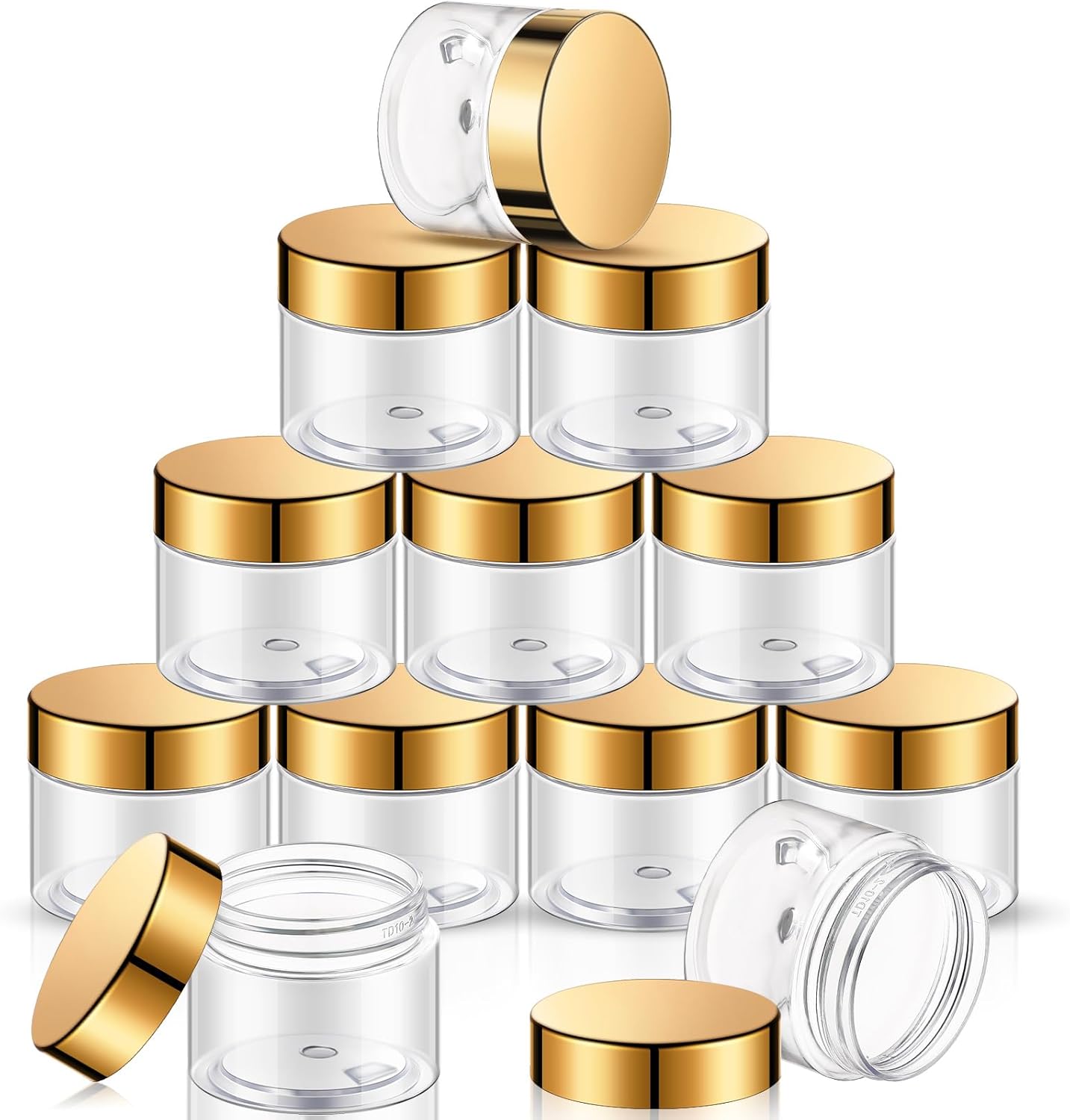 SATINIOR 12 Pack 32 oz Plastic Container Jars with Lids Round Clear Travel Cosmetic Container Slime Jars for Toiletries, Lotion, Cream, Ointments, Makeup, Rhinestone, Samples, Kitchen Storage(Gold)