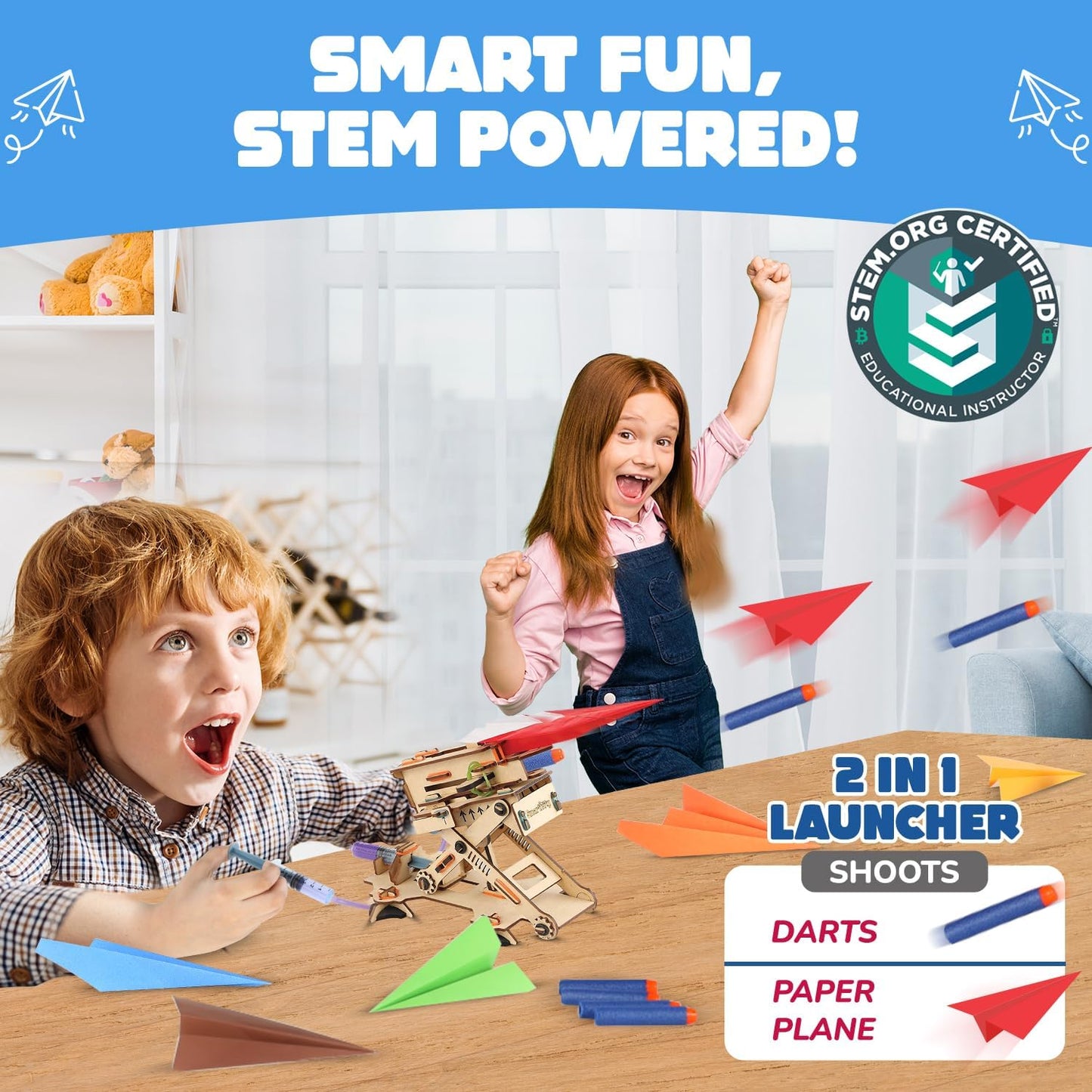 Smartivity DIY 2in1 Hydraulic Airplanes & Darts Launcher STEM Toy for Kids Ages 6-14 Years I Birthday Gifts for Smart Kids | DIY Science Kit for Boys & Girls 6, 8,10,12,14 Years Old