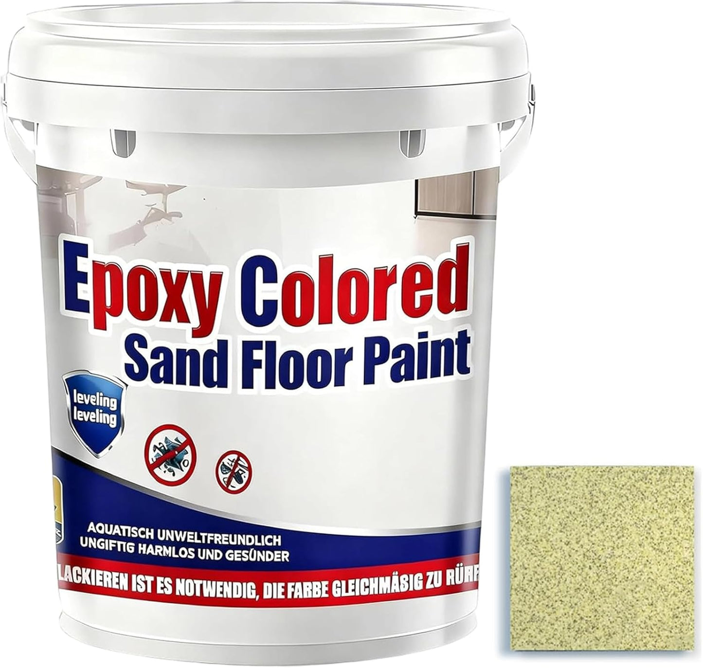 Epoxy Colored Sand Floor Paint, Epoxy Floor Paint for Concrete, High Gloss Marble Effect Coating, Waterproof Non-Slip Concrete Paints, Suitable for Indoor/Outdoor Use (Yellow,32 oz/1 kg)