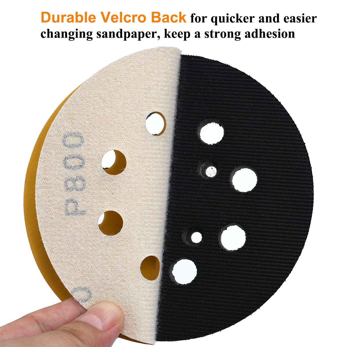5-Inch 8-Hole Hook and Loop Sanding Discs 800-Grit Random Orbit Sandpaper, 50-Pack