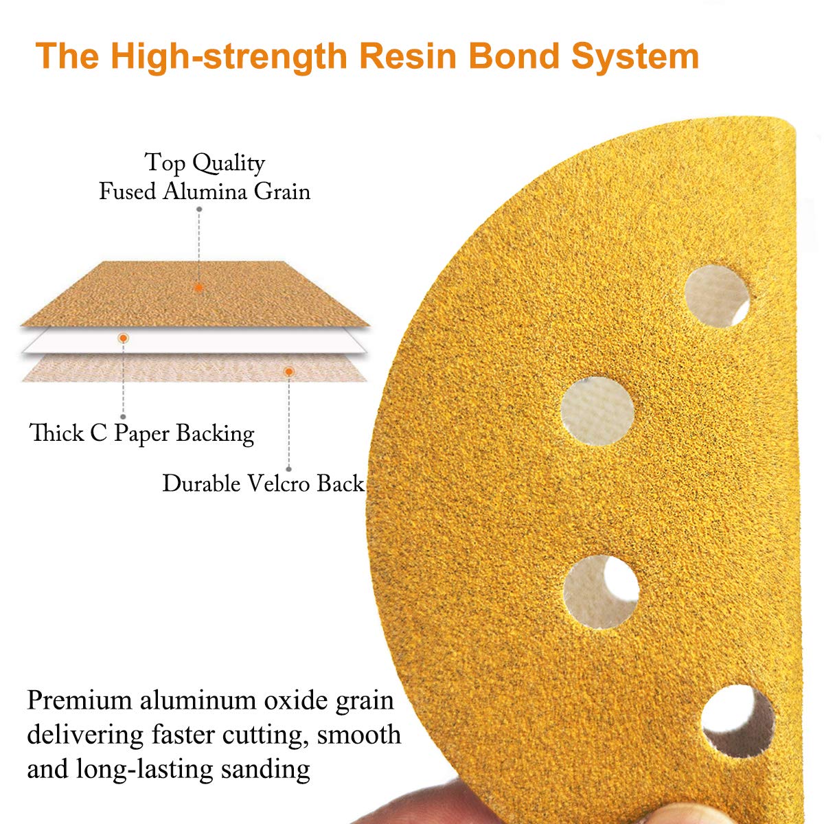 5-Inch 8-Hole Hook and Loop Sanding Discs 120-Grit Random Orbit Sandpaper, 50-Pack