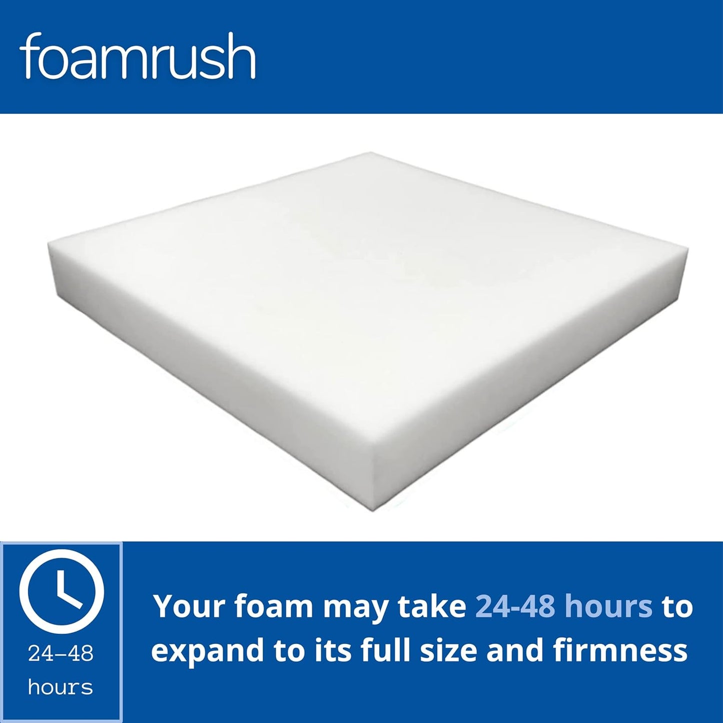 FoamRush 8" H x 24" W x 24" L Upholstery Foam Cushion High Density (Square Foam for Dining Chairs, Chair & Wheelchair Seat Cushion Replacement)