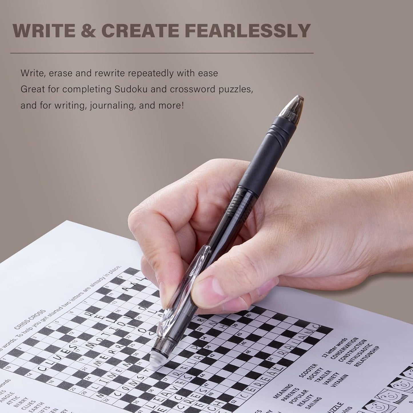 ParKoo Retractable Erasable Gel Pens Clicker Fine Point 0.7 mm, Make Mistakes Disappear, 3 Black/3 Blue Ink Pens with 4 Bonus Refills for Drawing Writing Journaling and Crossword Puzzles