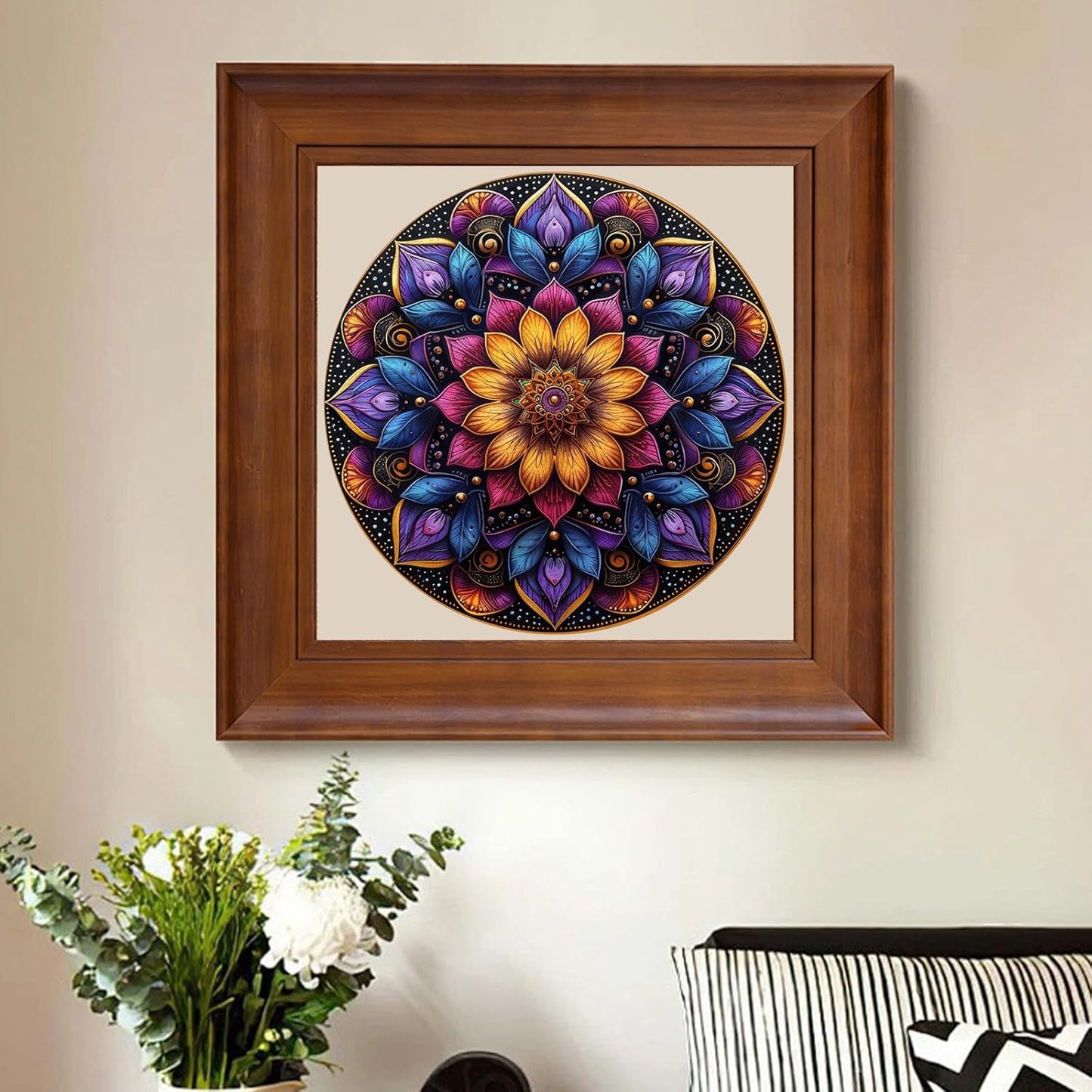 Mandela Wooden Jigsaw Puzzles - Flower Puzzles for Adults 500 Pcs, 16.7'' x 16.7''Unique Shaped Wood Puzzle, Beautiful Package for Halloween, Best Gift for Adults and Kids, Family Game